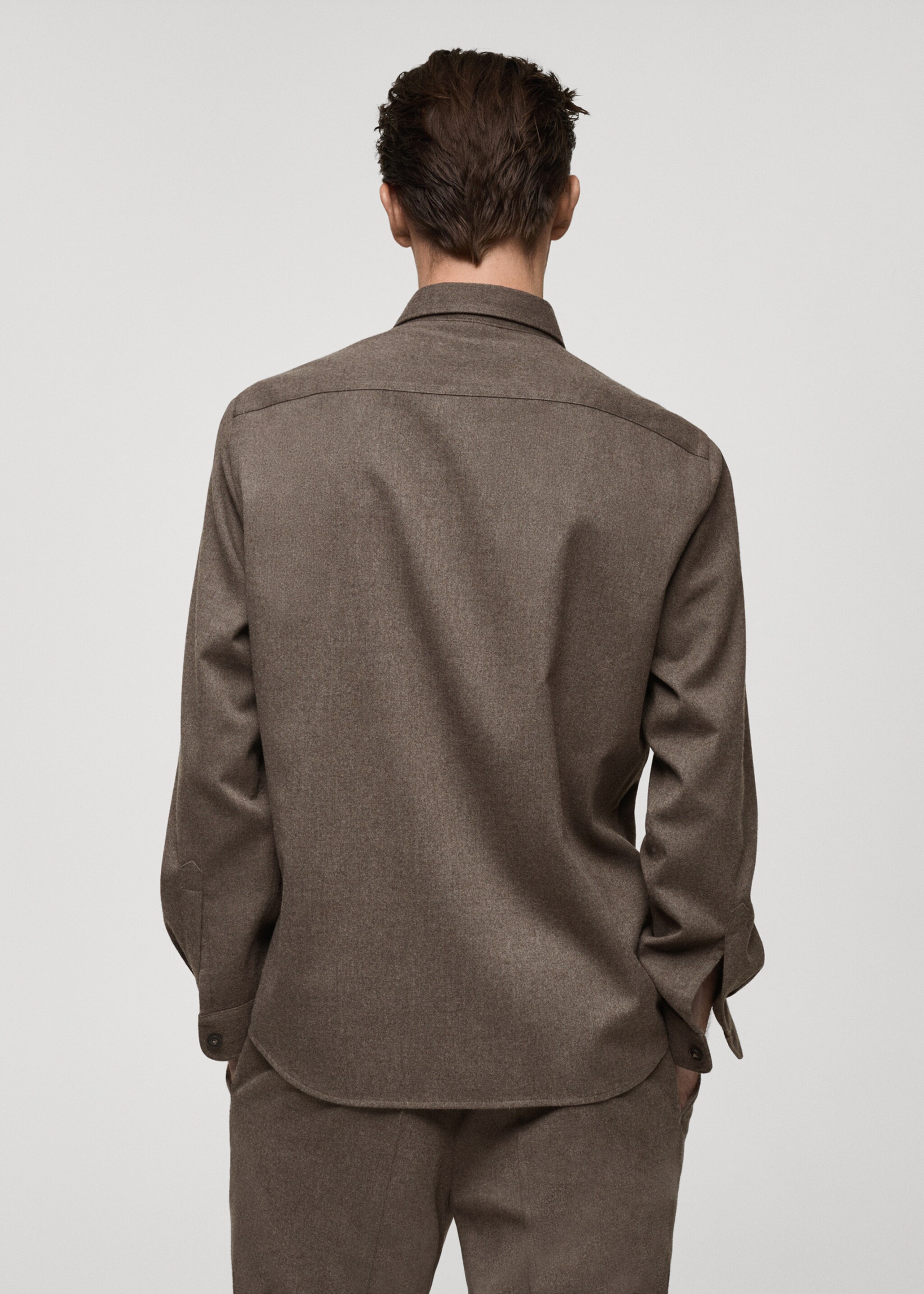 Regular-fit flannel overshirt with pockets - Reverse of the article, Mink Grey. Ref: 77077922-00.