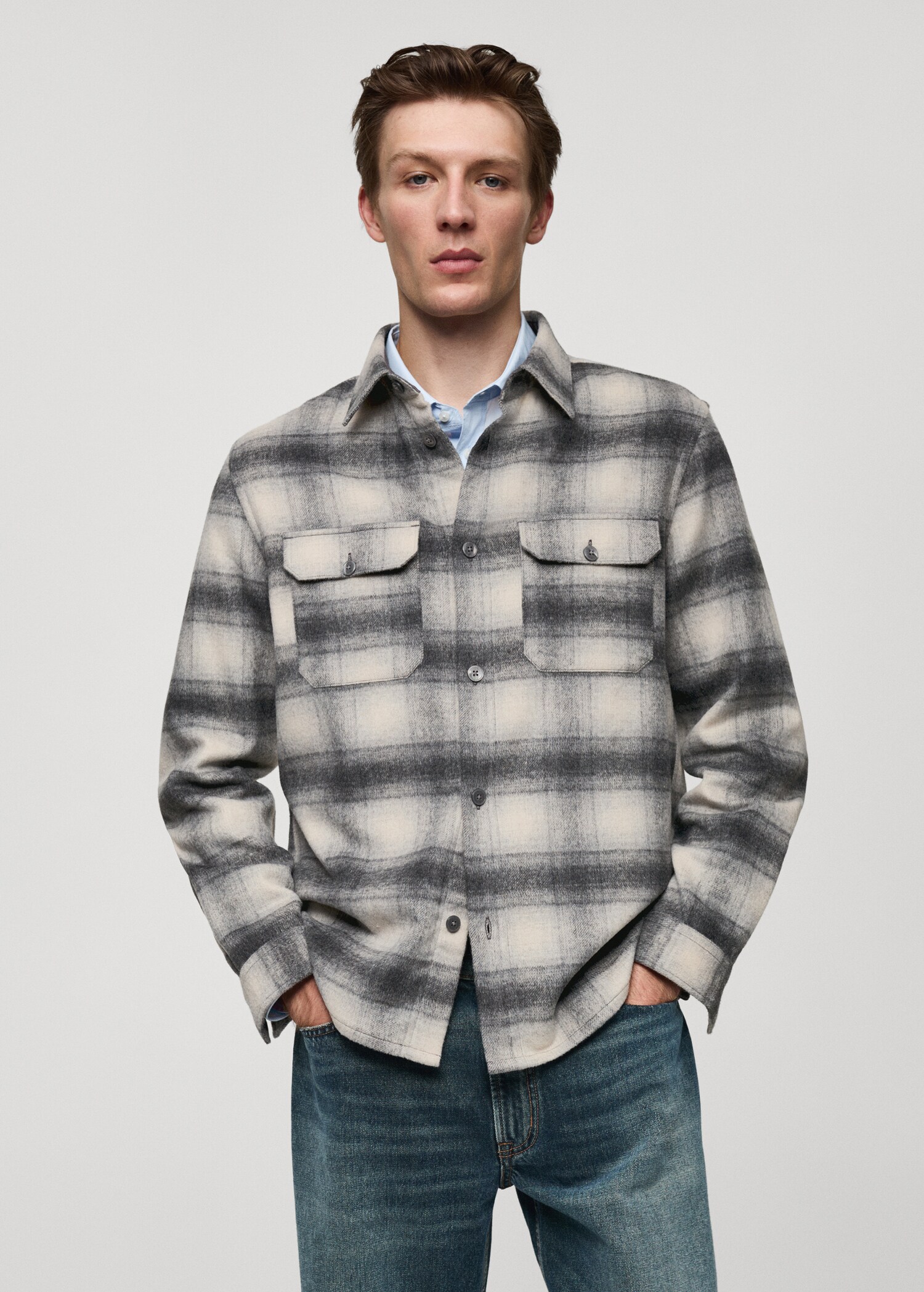 Plaid wool overshirt with pockets - Medium plane