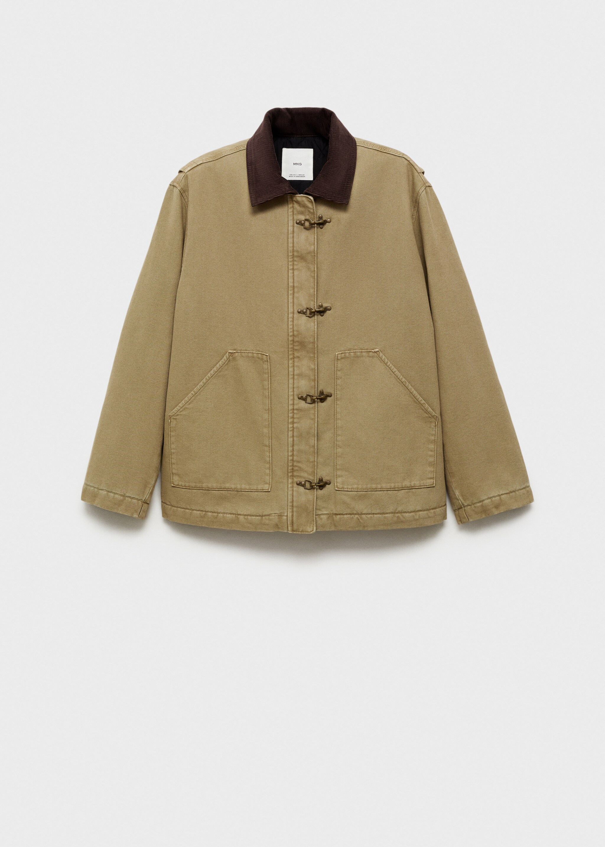 Parka with contrasting collar and pockets - Article without model, Khaki. Ref: 77078264-00.