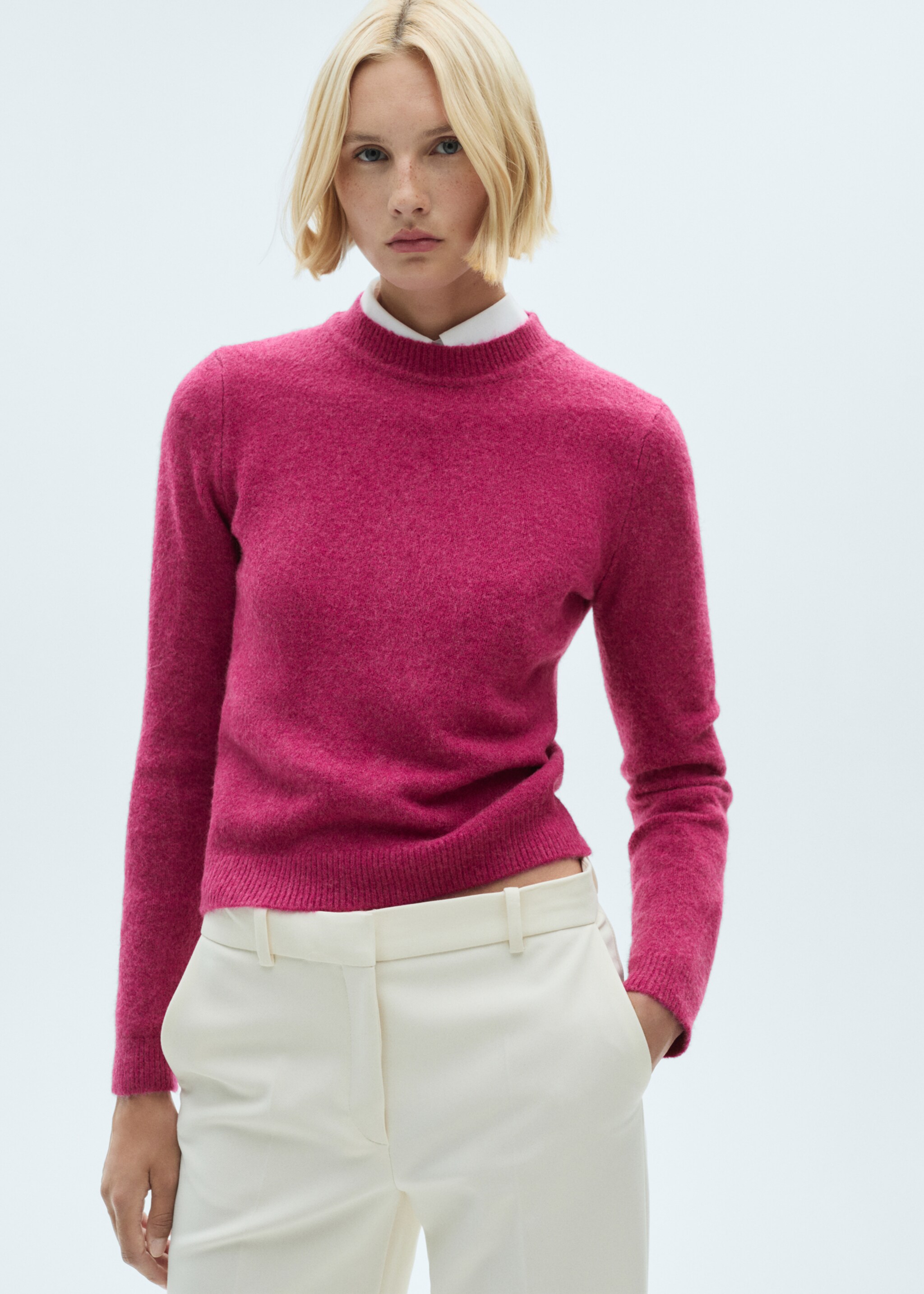 Long-sleeve knitted sweater - Medium plane, Fuchsia. Ref: 77078266-00.