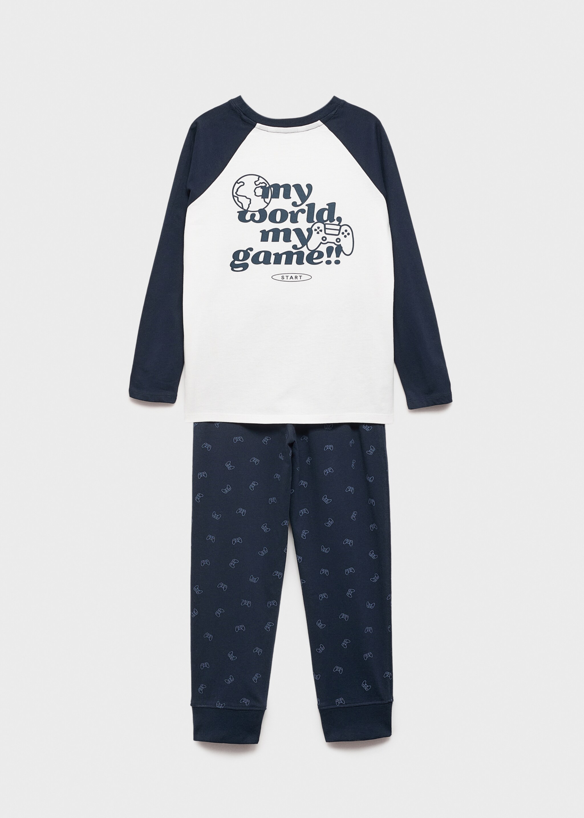 Pijama llarg cotó estampat - Revers de l'article, Blau marí fosc. Ref: 77078268-00.