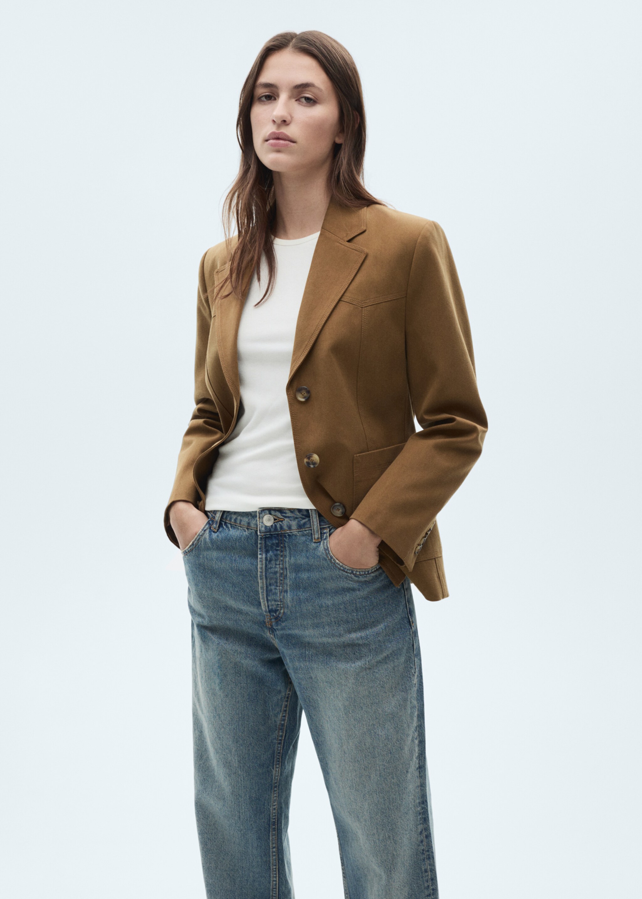 Lyocell jacket with pockets - Medium plane, Medium Brown. Ref: 77078269-00.