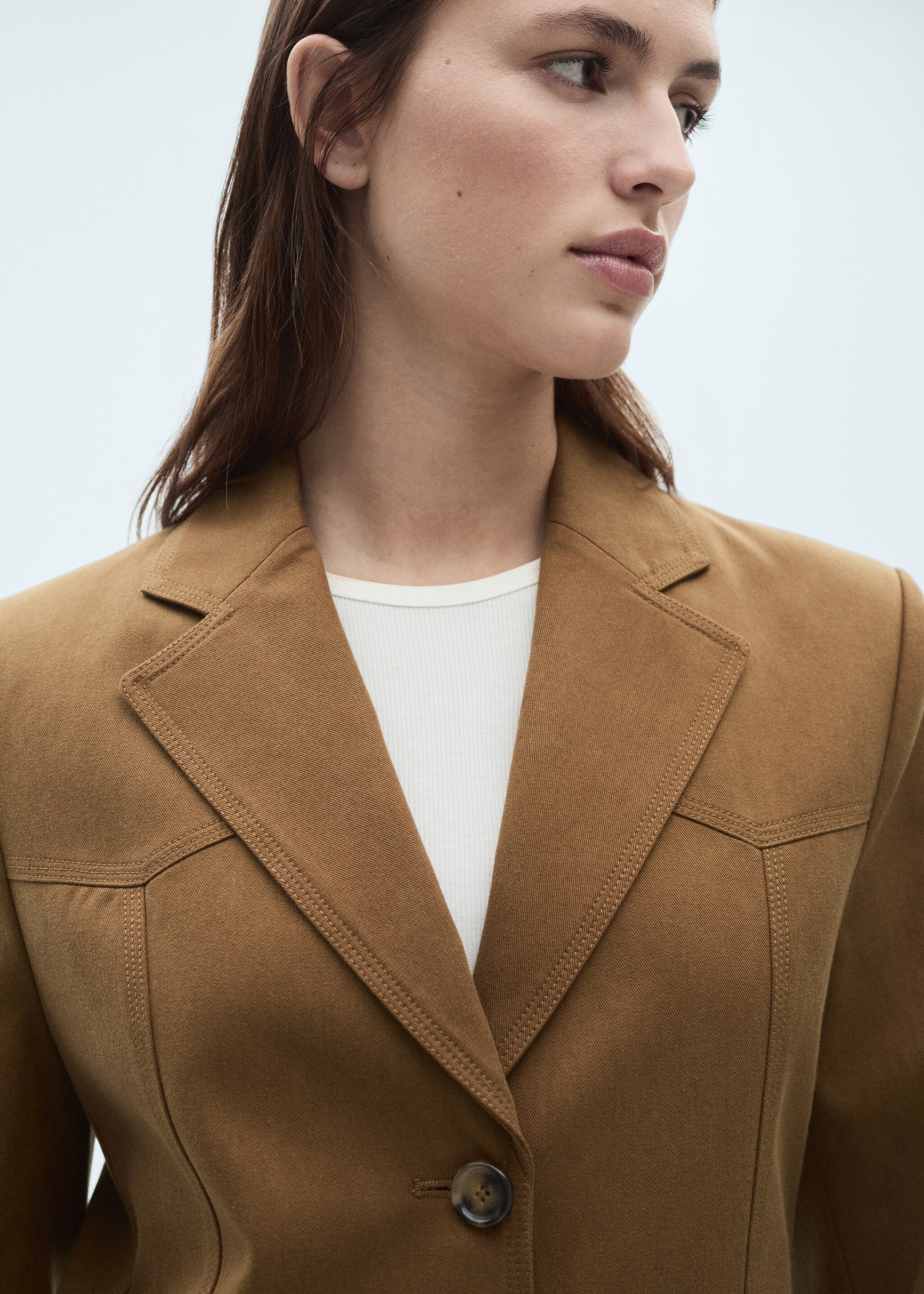 Lyocell jacket with pockets - Details of the article 1, Medium Brown. Ref: 77078269-00.