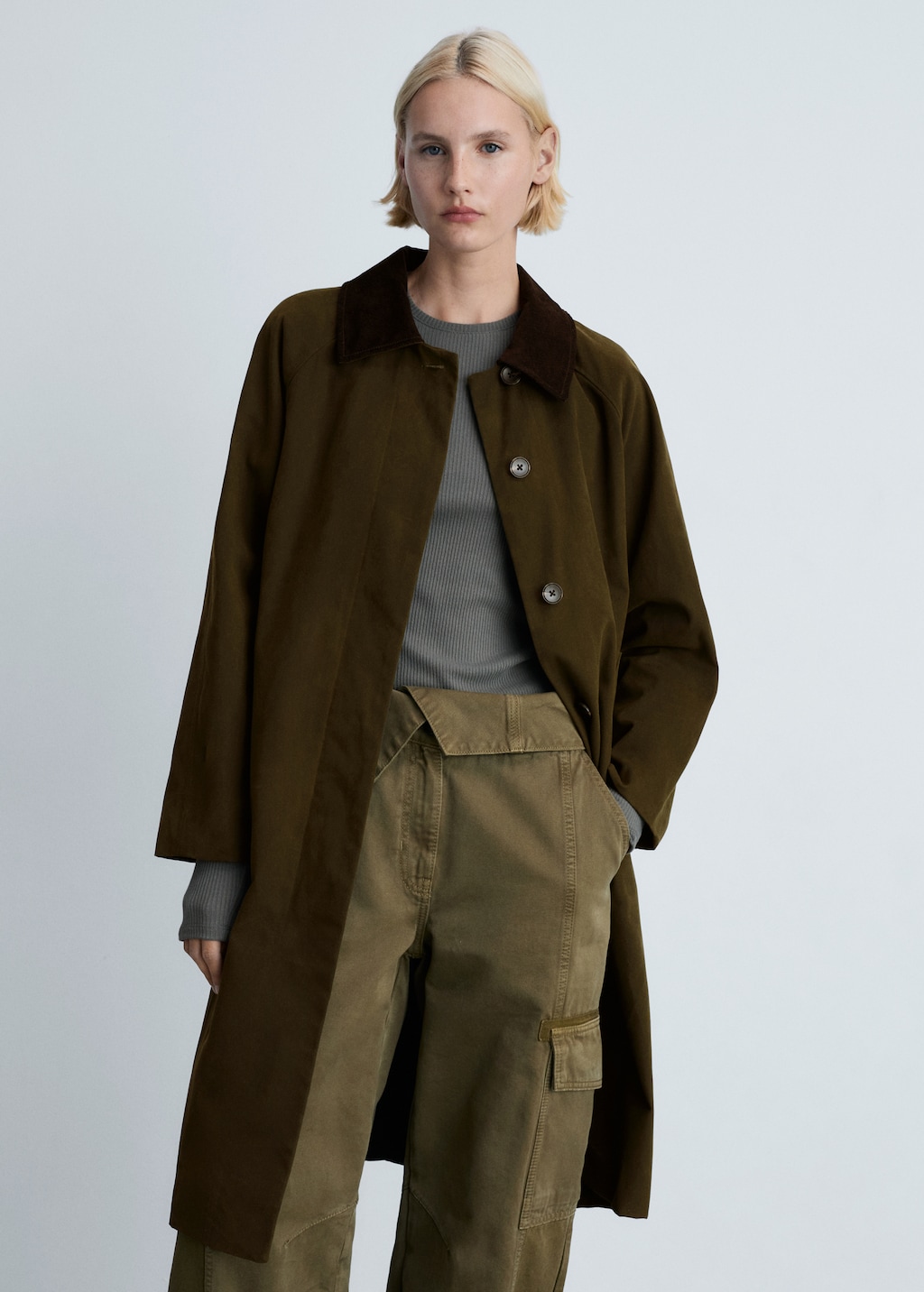 Długa parka z kołnierzem ze sztruksu - Kobieta | MANGO