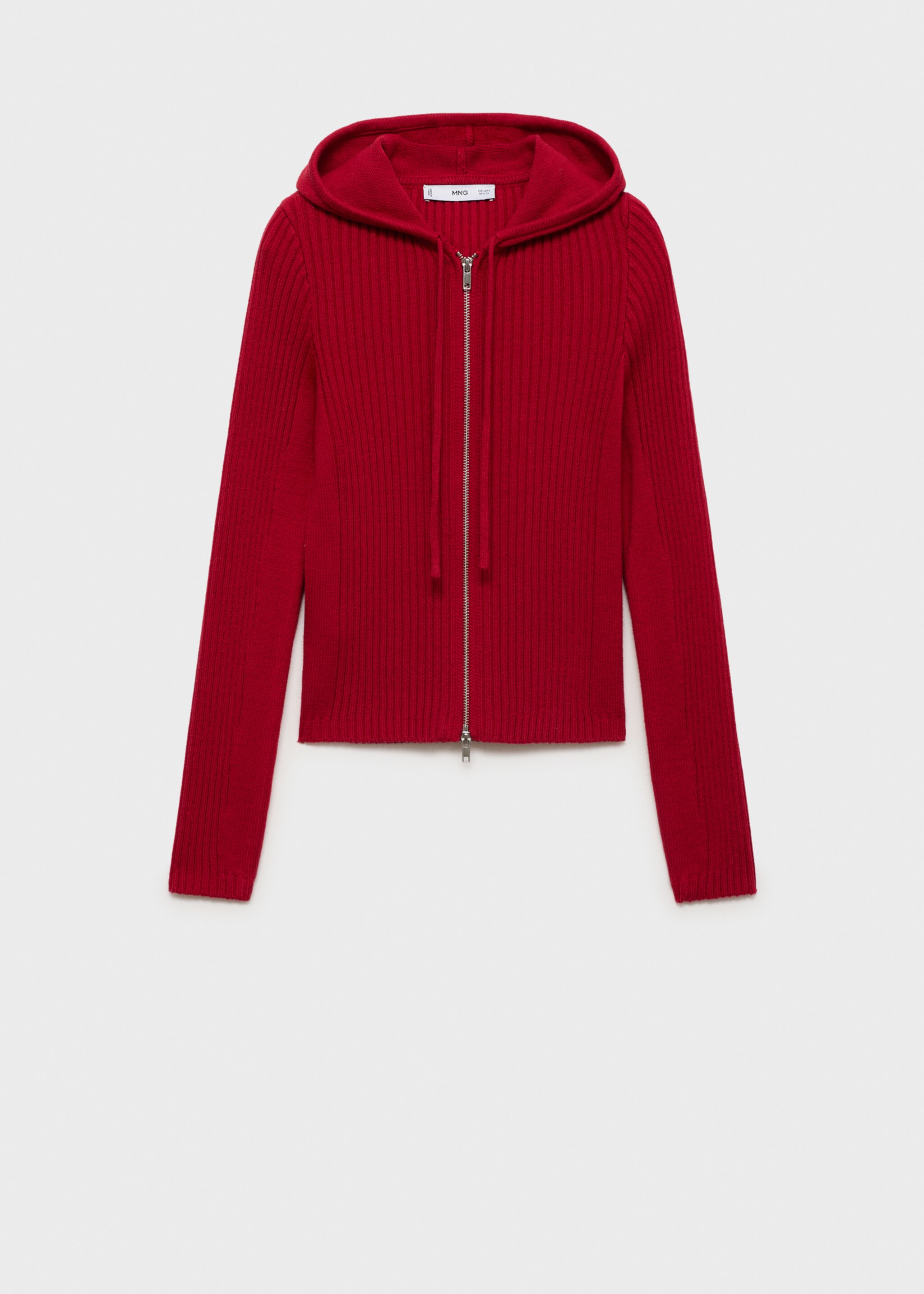Cardigan maille côtelée capuche - Article sans modèle, Rouge. Ref: 77078633-00.