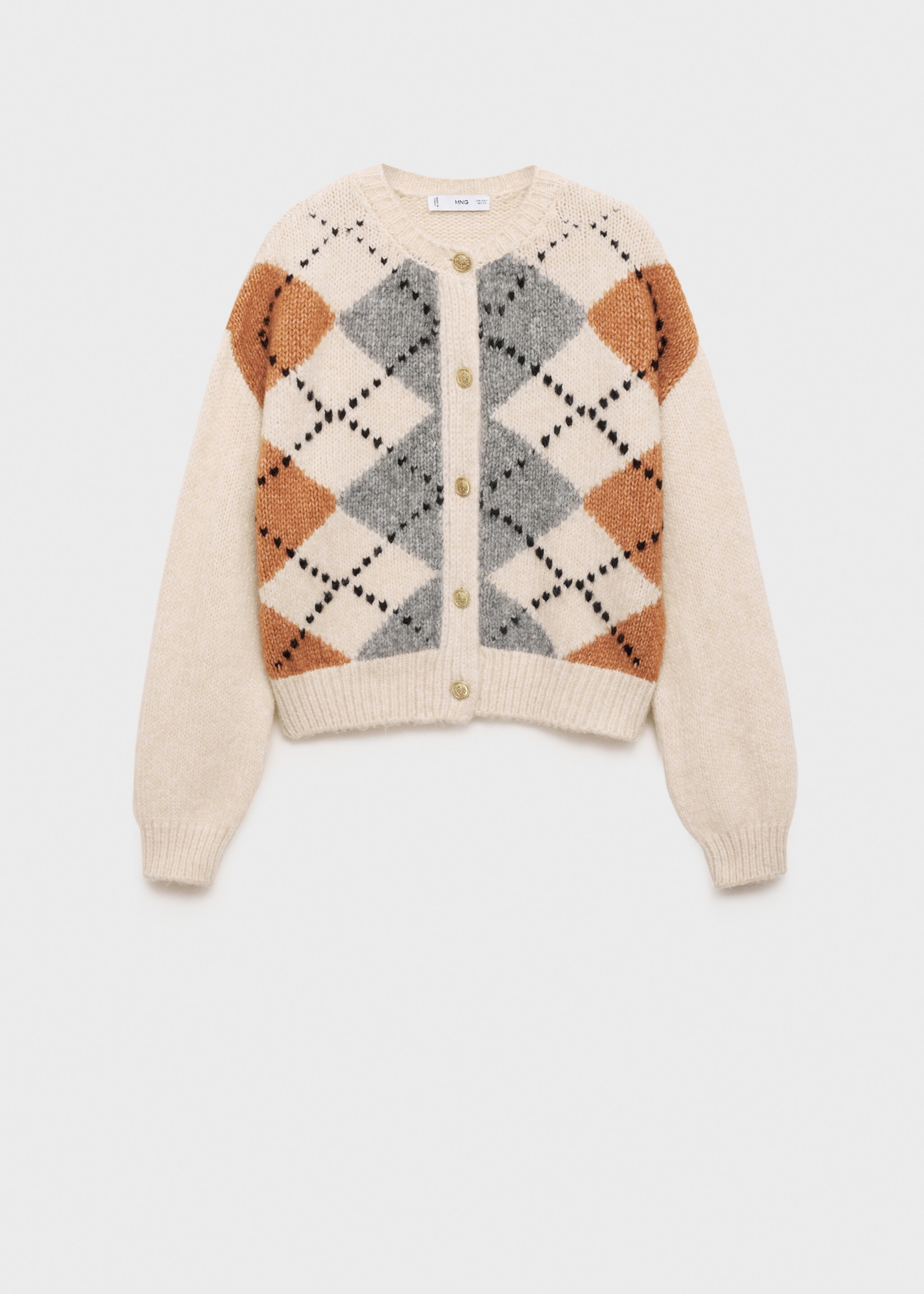 Rhombus cardigan with buttons - Article without model, Ecru. Ref: 77079057-00.