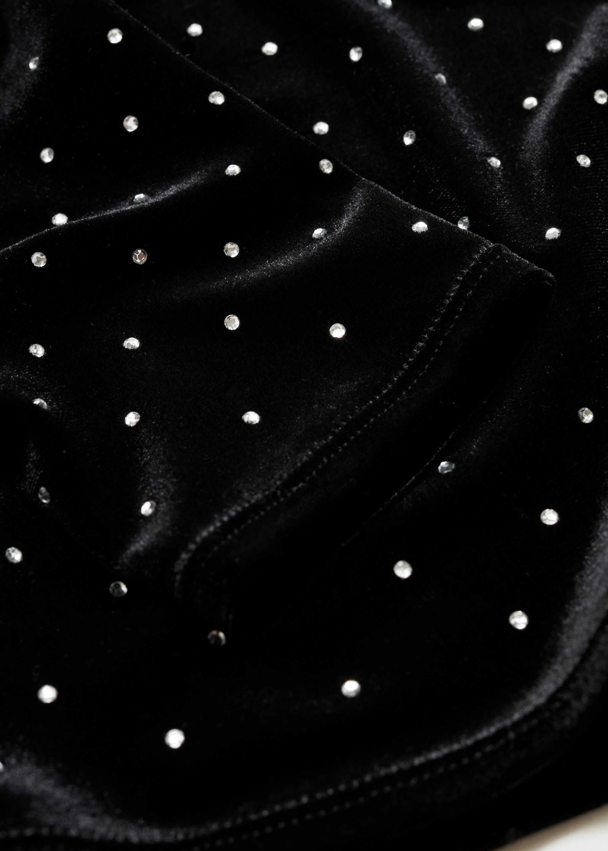 Asymmetrical velvet top with rhinestones - Details of the article 0, Black. Ref: 77079058-00.