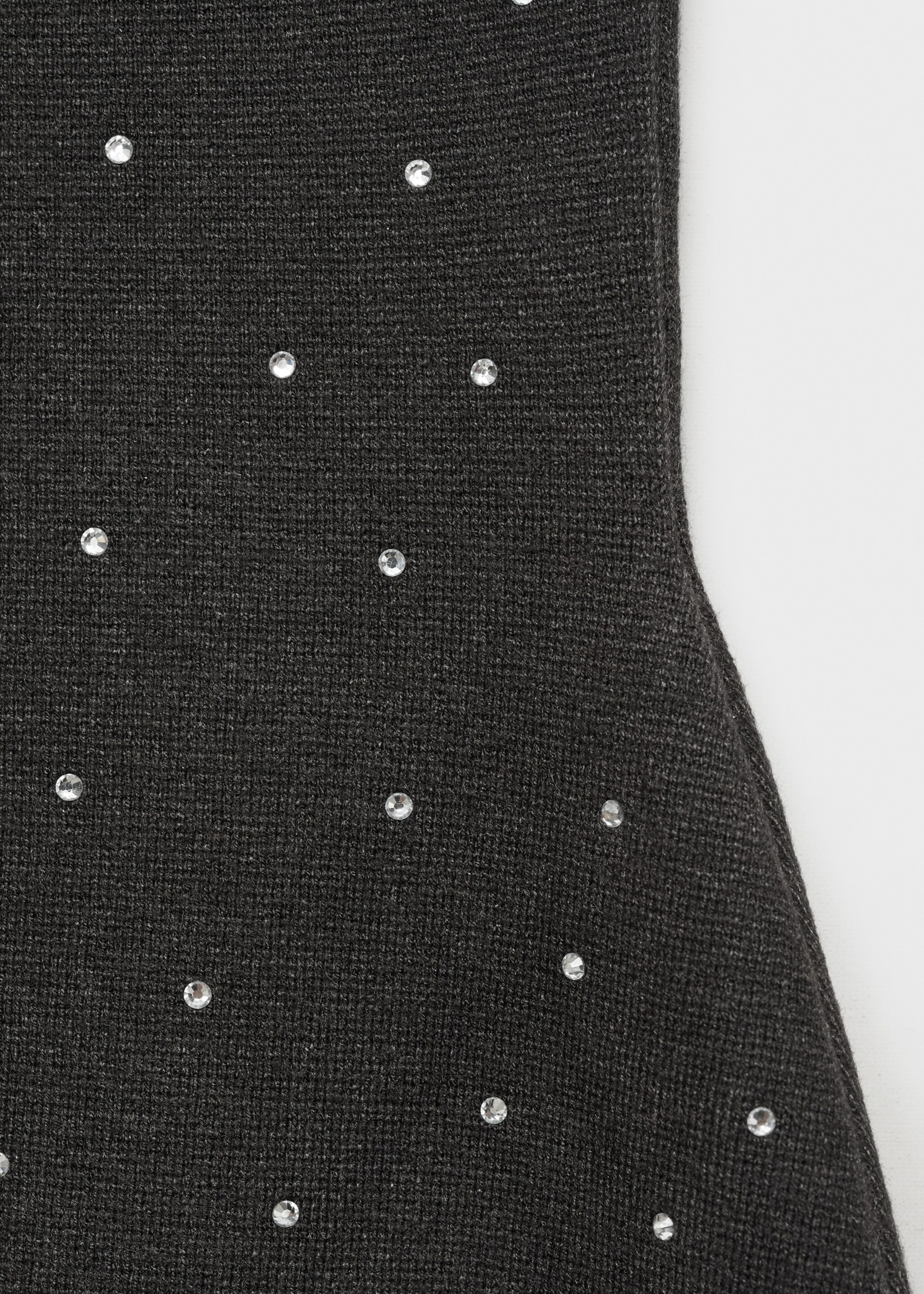 Knitted dress with rhinestone detail - Details of the article 8, Grey. Ref: 77079059-00.