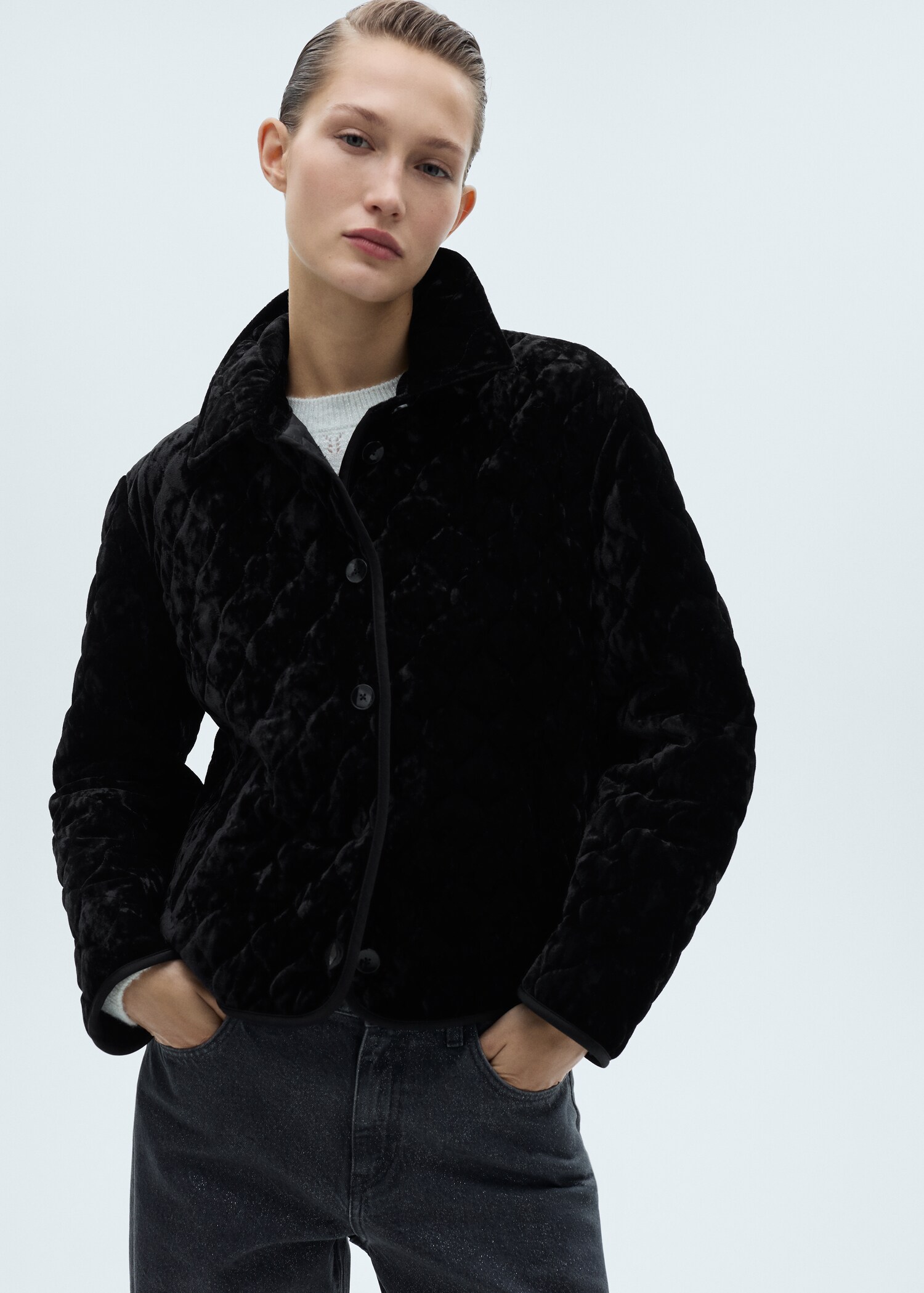Wendbare Steppjacke mit Samt - Mittlere Ansicht