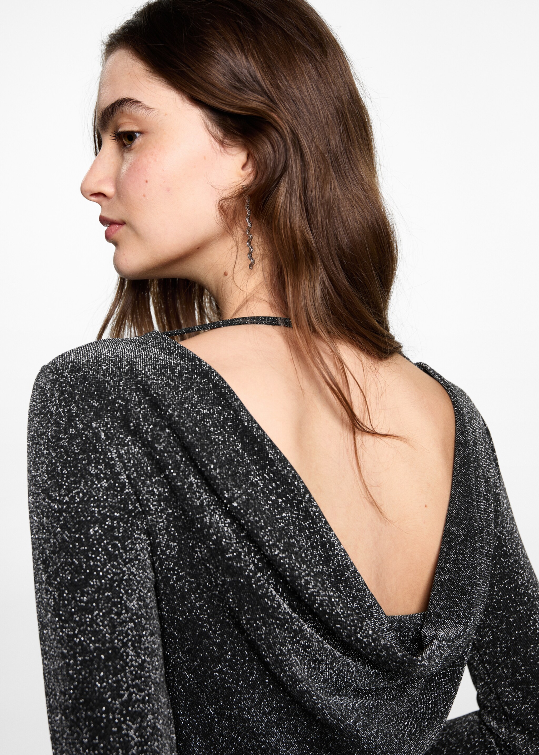Open back lurex dress - Details of the article 1, Black. Ref: 77079069-00.