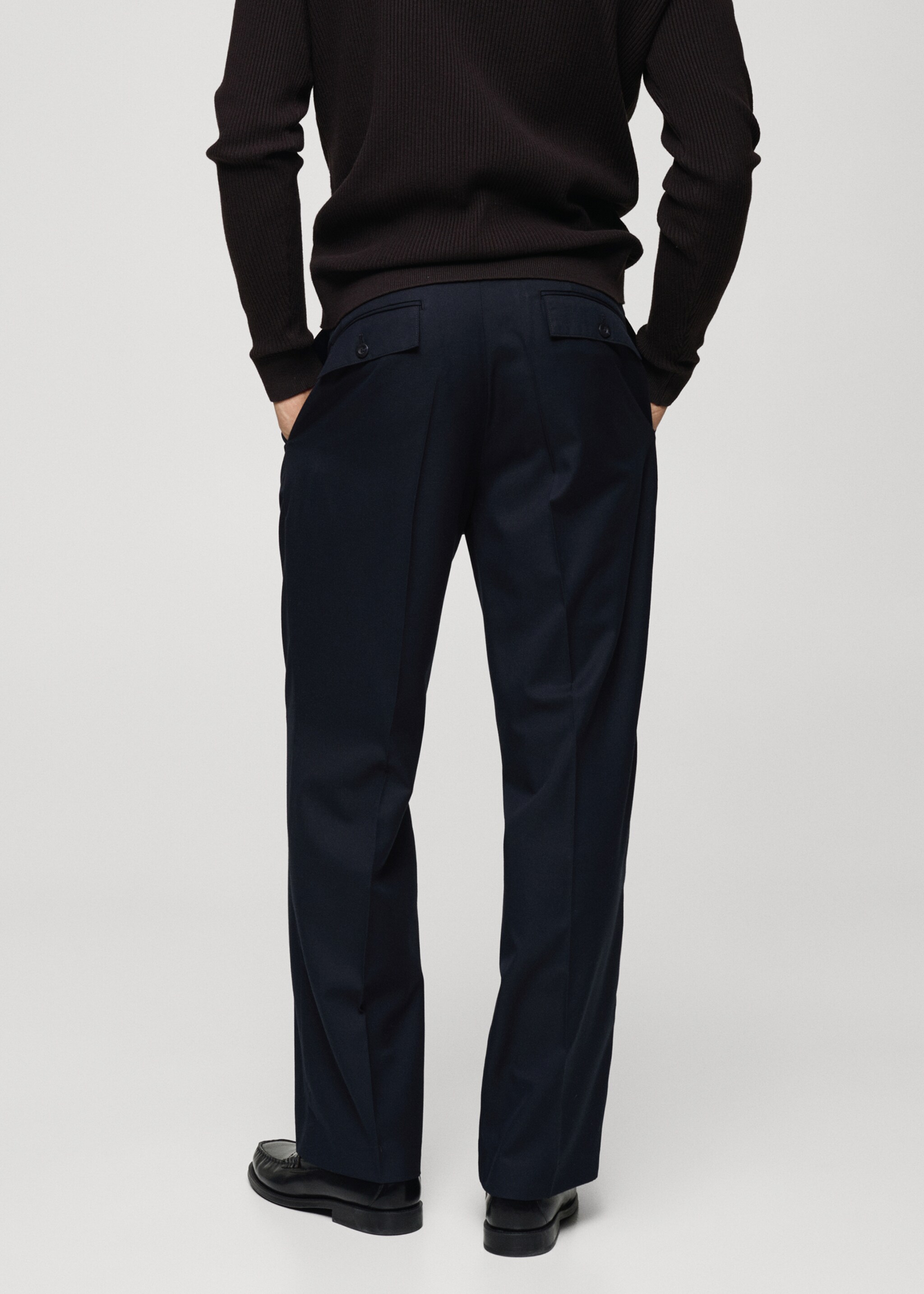 Regular Fit-Bundfaltenhose - Rückseite des Artikels, Dunkles Marineblau. Ref: 77079227-00.