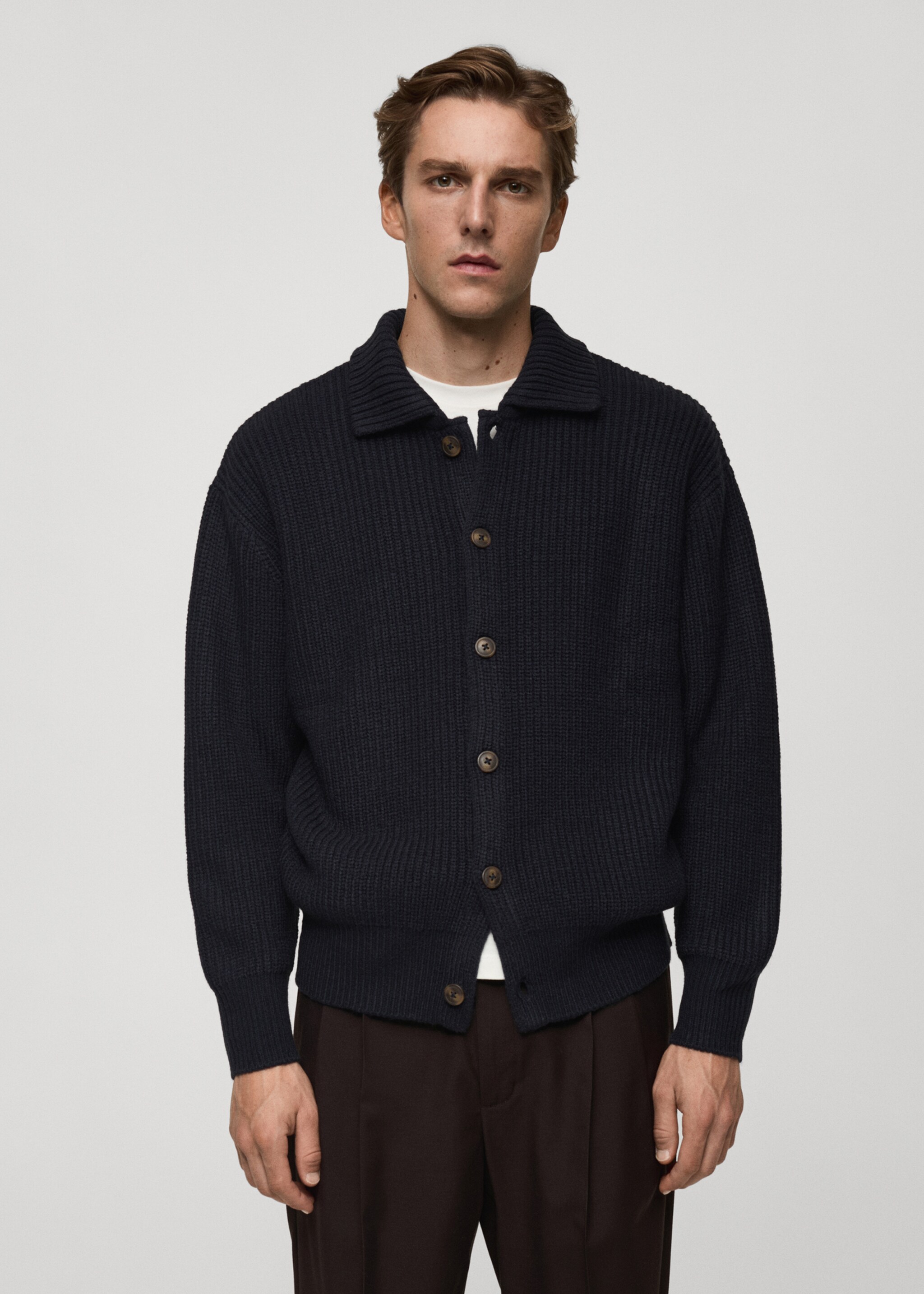 Cardigan coste relaxed-fit - Piano medio, Blu marino scuro. Ref: 77079228-00.