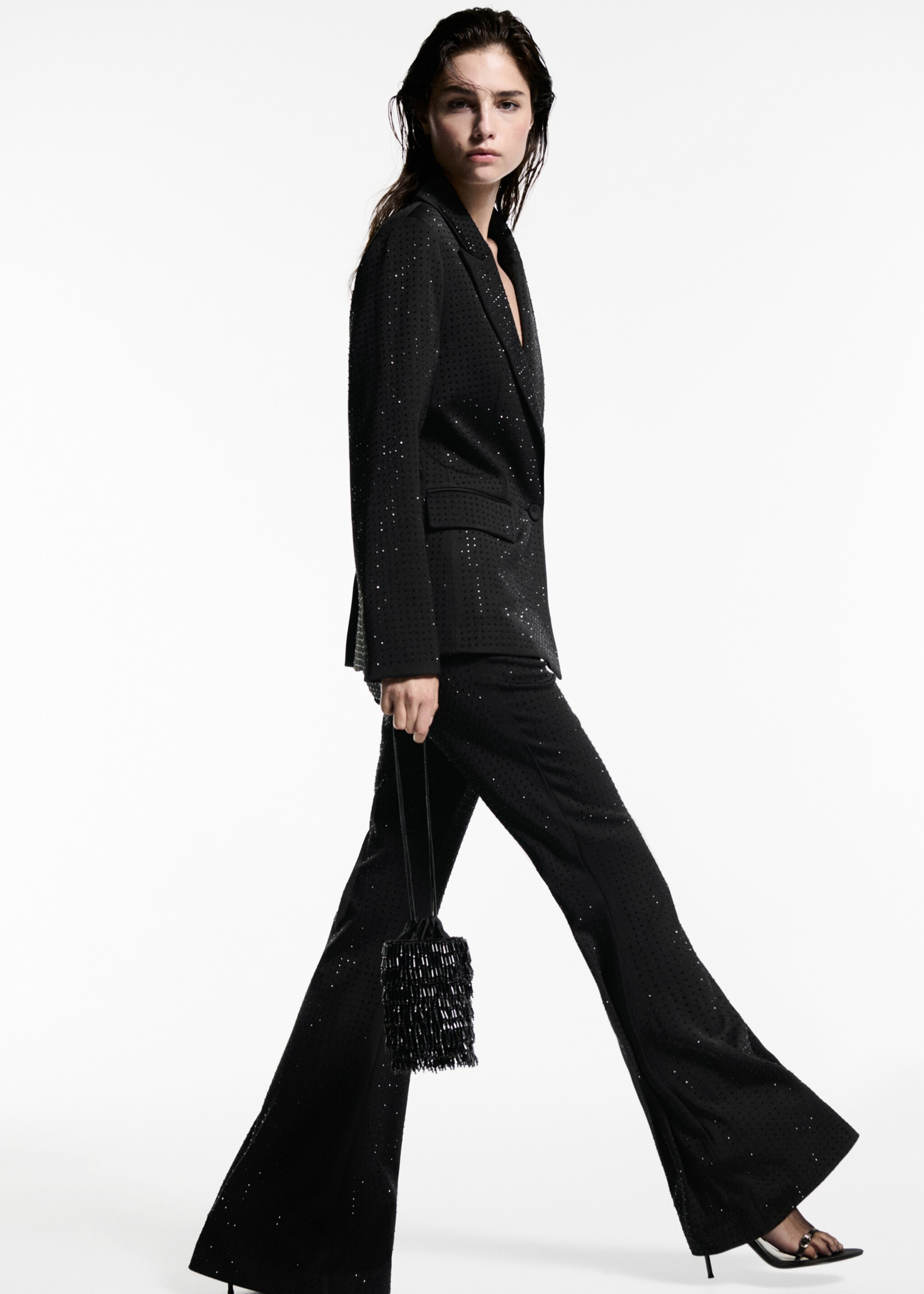 Rhinestone flared trousers - Details of the article 2, Black. Ref: 77079234-00.