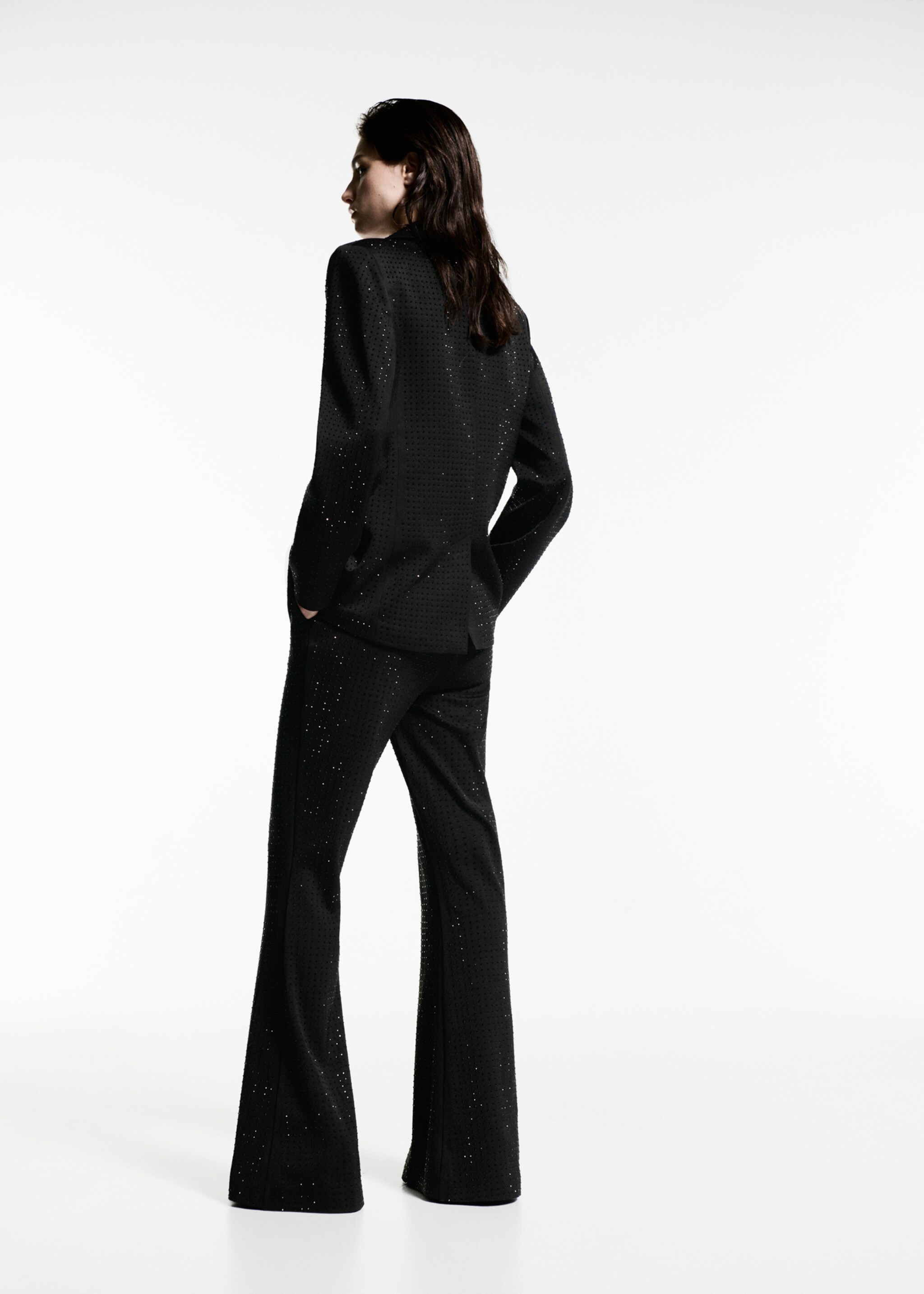 Rhinestone flared trousers - Reverse of the article, Black. Ref: 77079234-00.