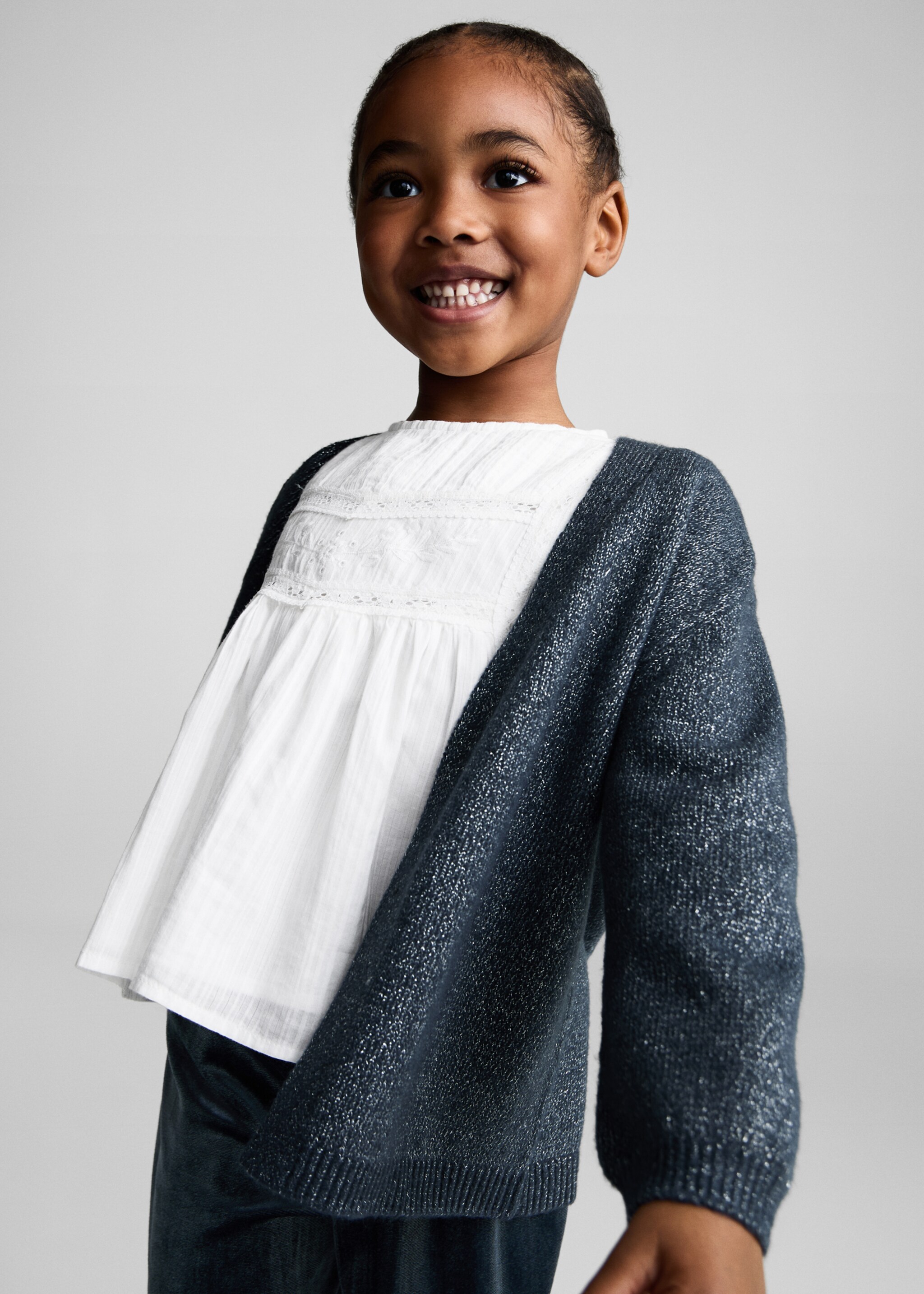 Lurex knitted cardigan - Medium plane, Night Blue. Ref: 77079237-00.