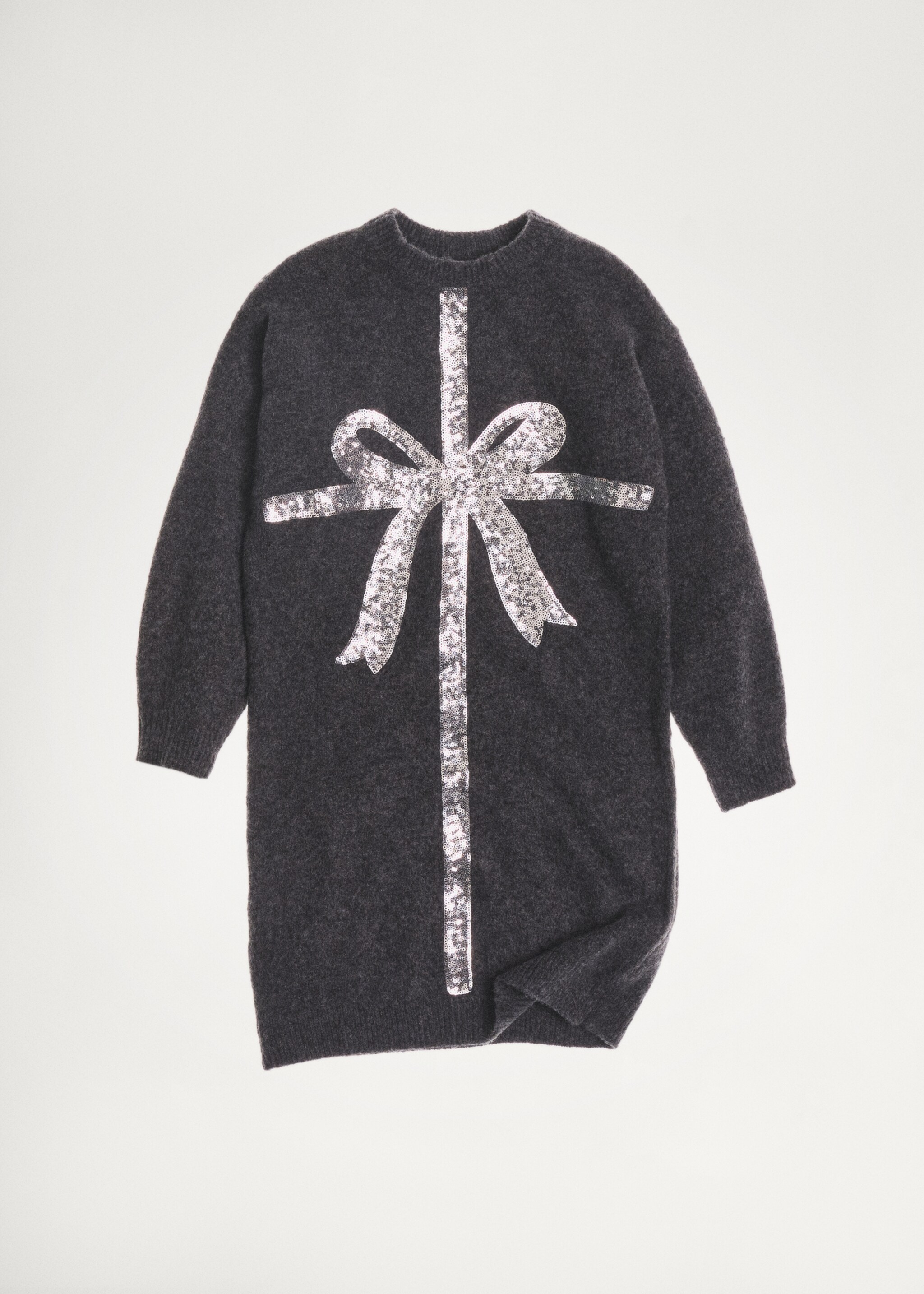 Gebreide jurk met strik - Detail van het artikel 6, Antraciet. Ref: 77079239-00.