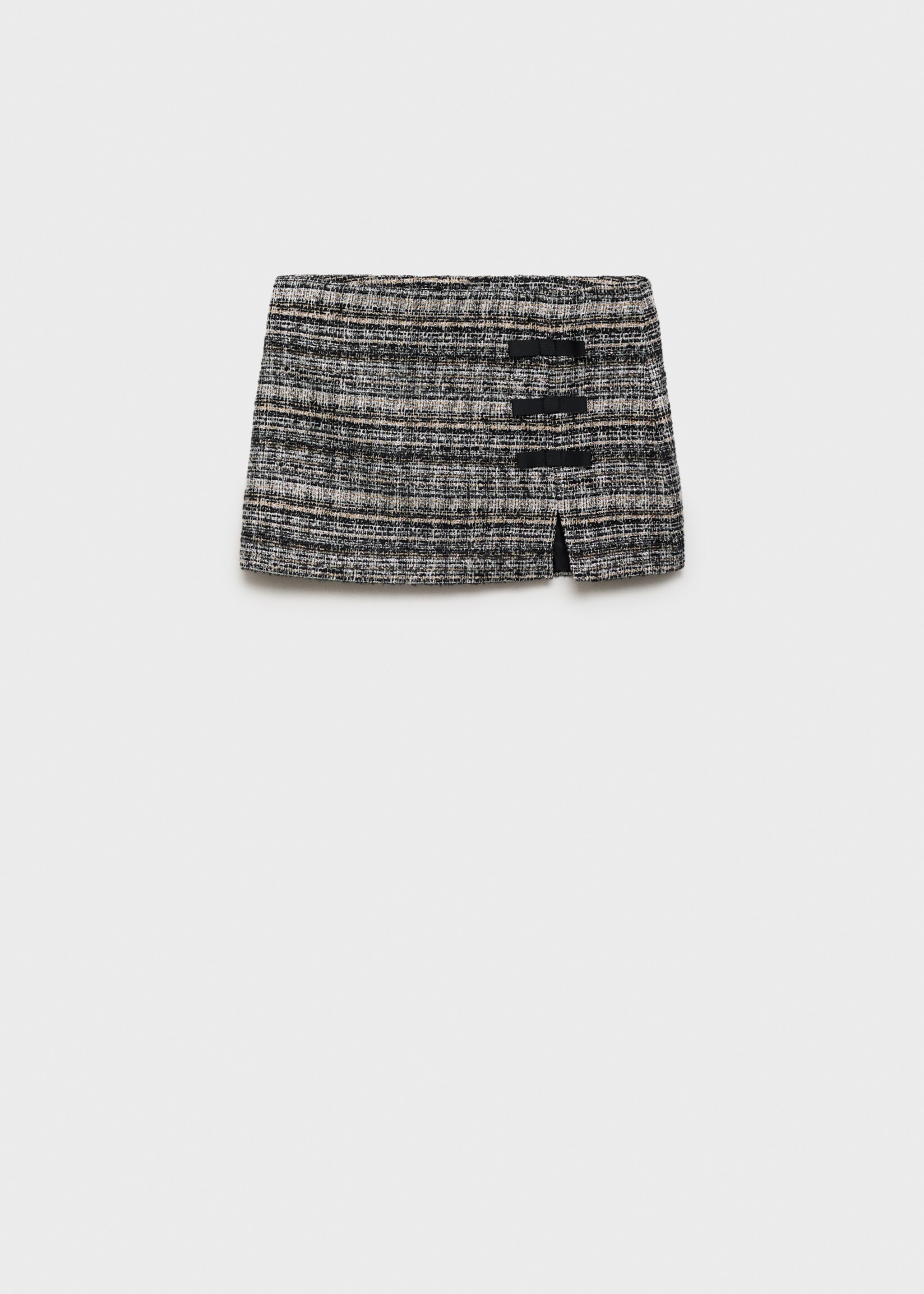Tweed mini-skirt with bows - Article without model, Black. Ref: 77079245-00.