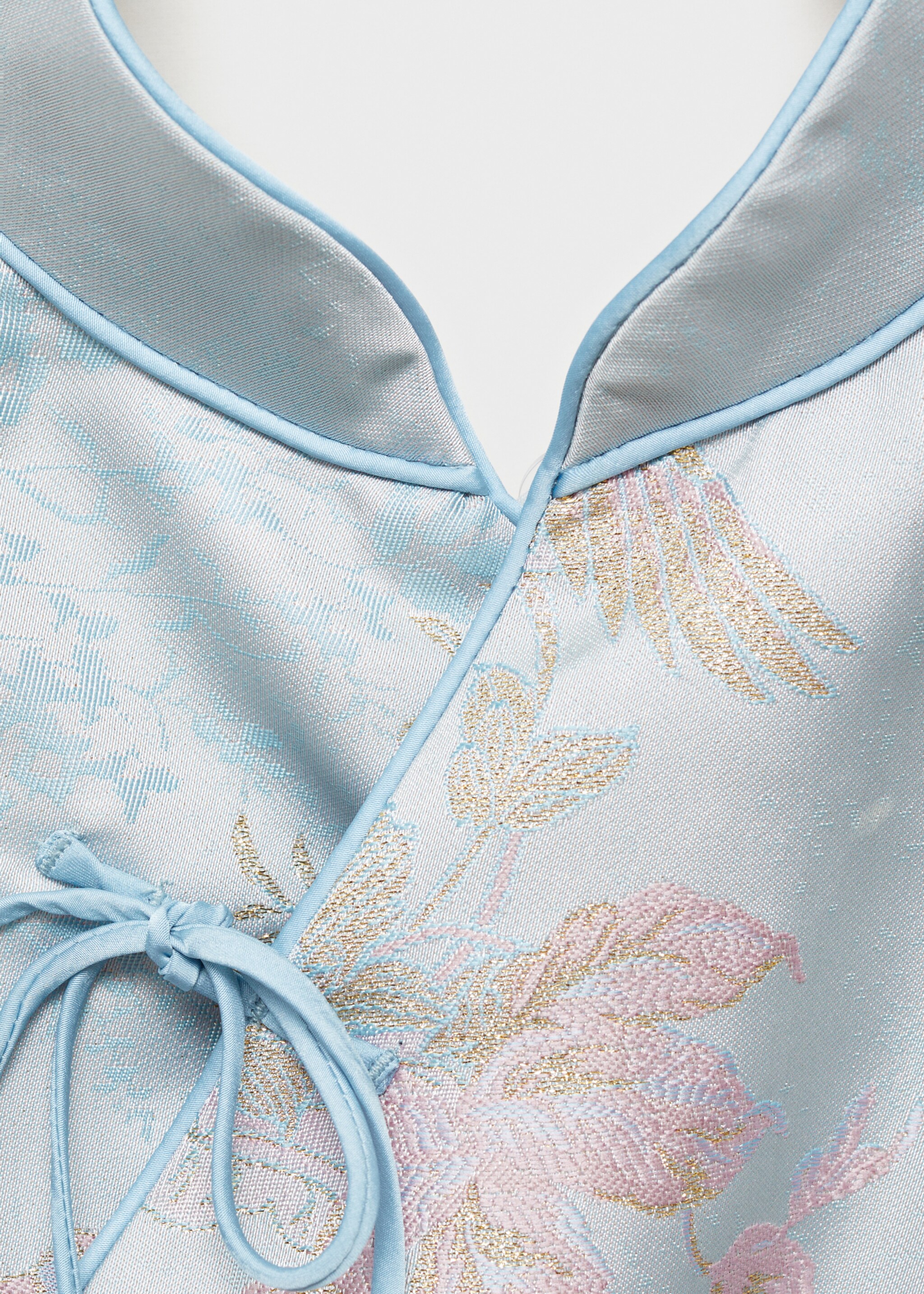 Satin top with bows - Details of the article 0, Sky Blue. Ref: 77079407-00.