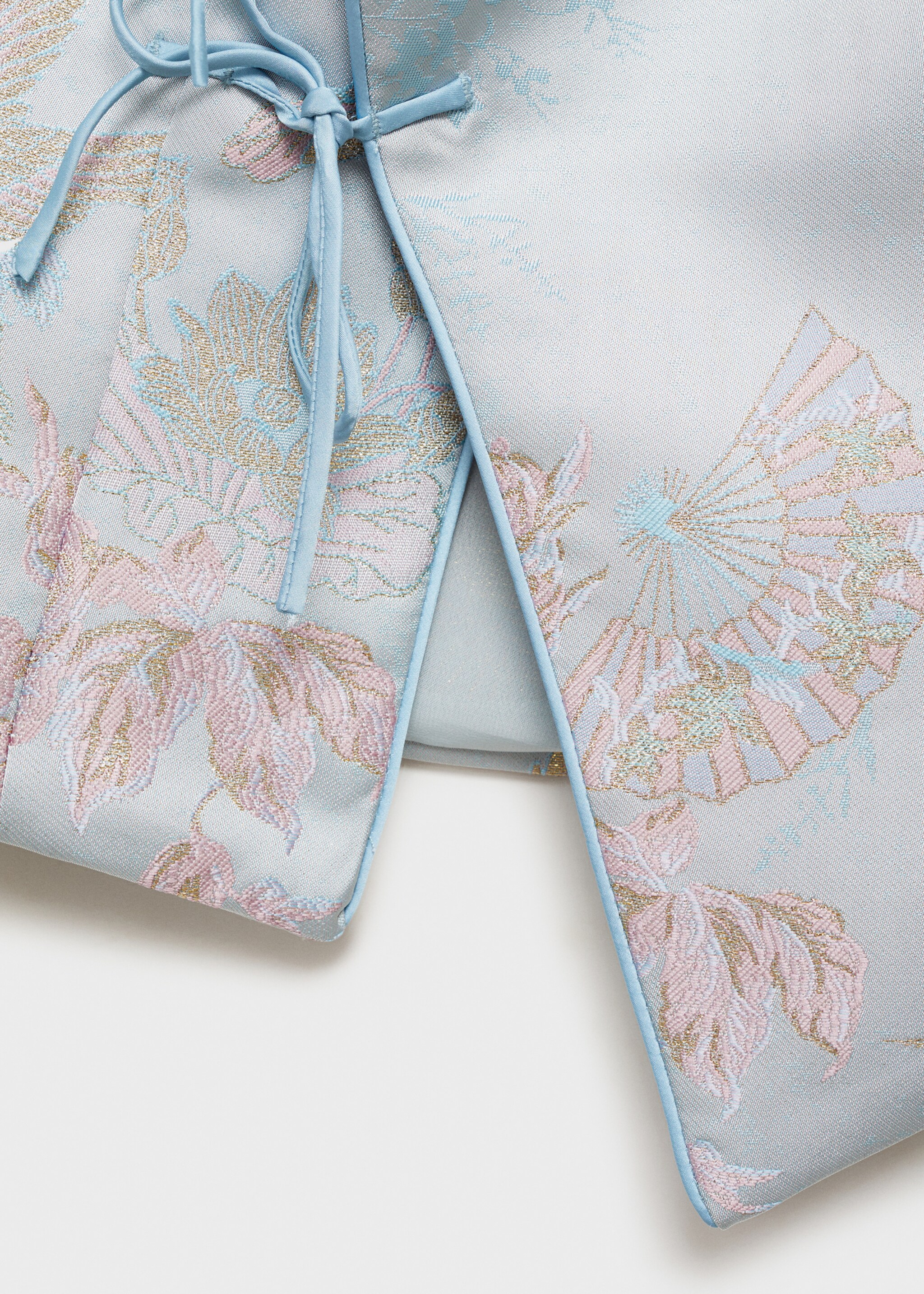Satin top with bows - Details of the article 8, Sky Blue. Ref: 77079407-00.