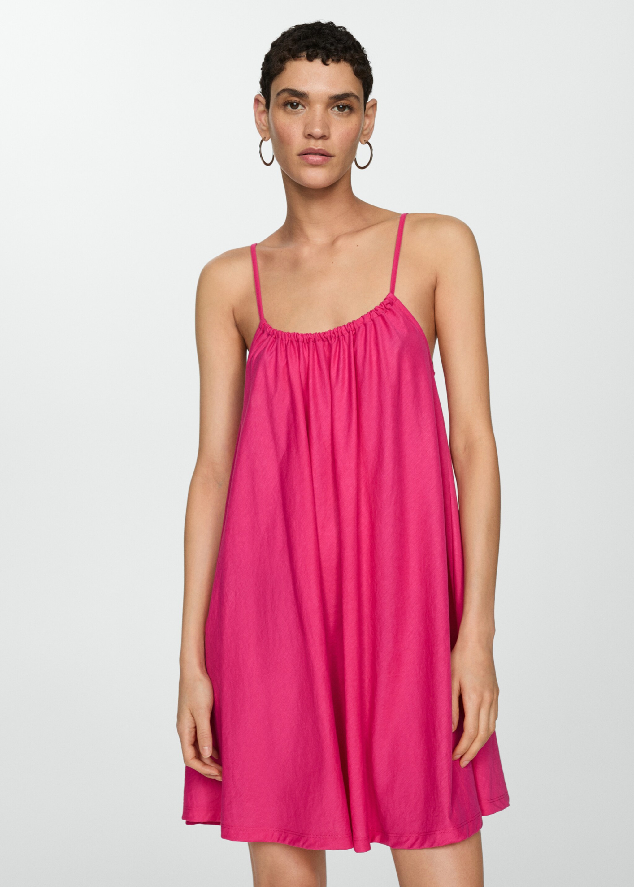 Short flowy dress - Medium plane, Fuchsia. Ref: 77080363-00.