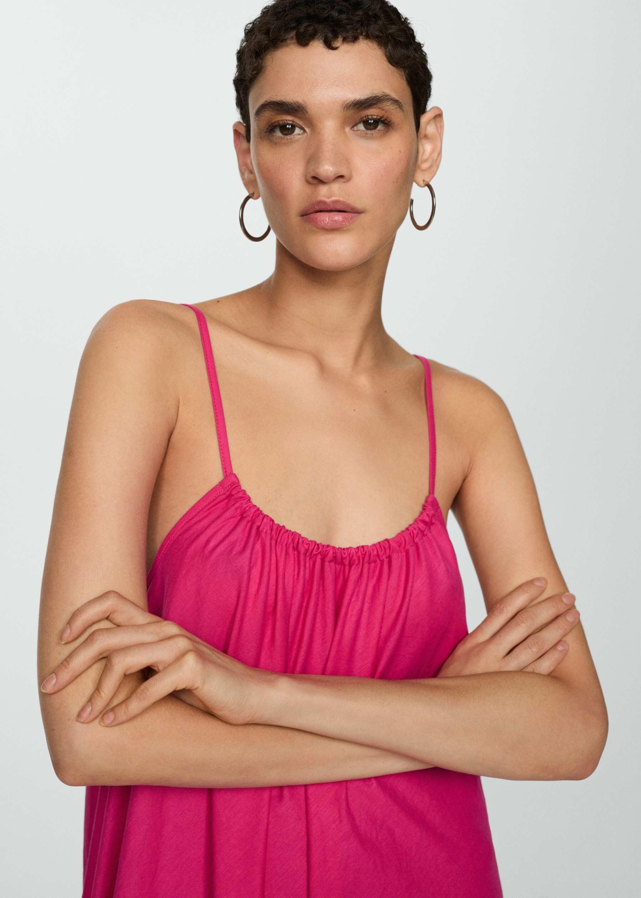 Short flowy dress - Details of the article 1, Fuchsia. Ref: 77080363-00.