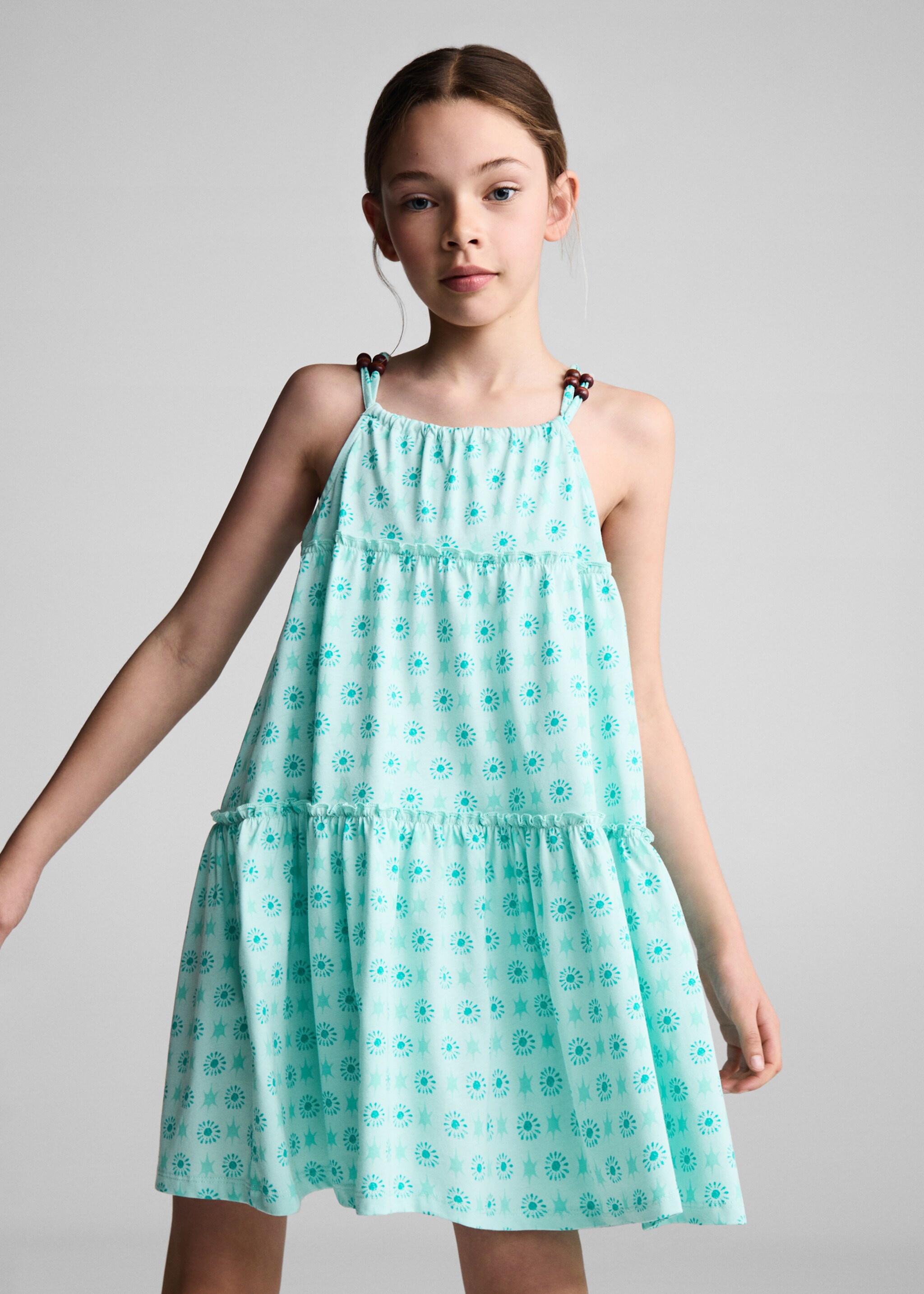 Vestido estampado abalorios - Plano medio