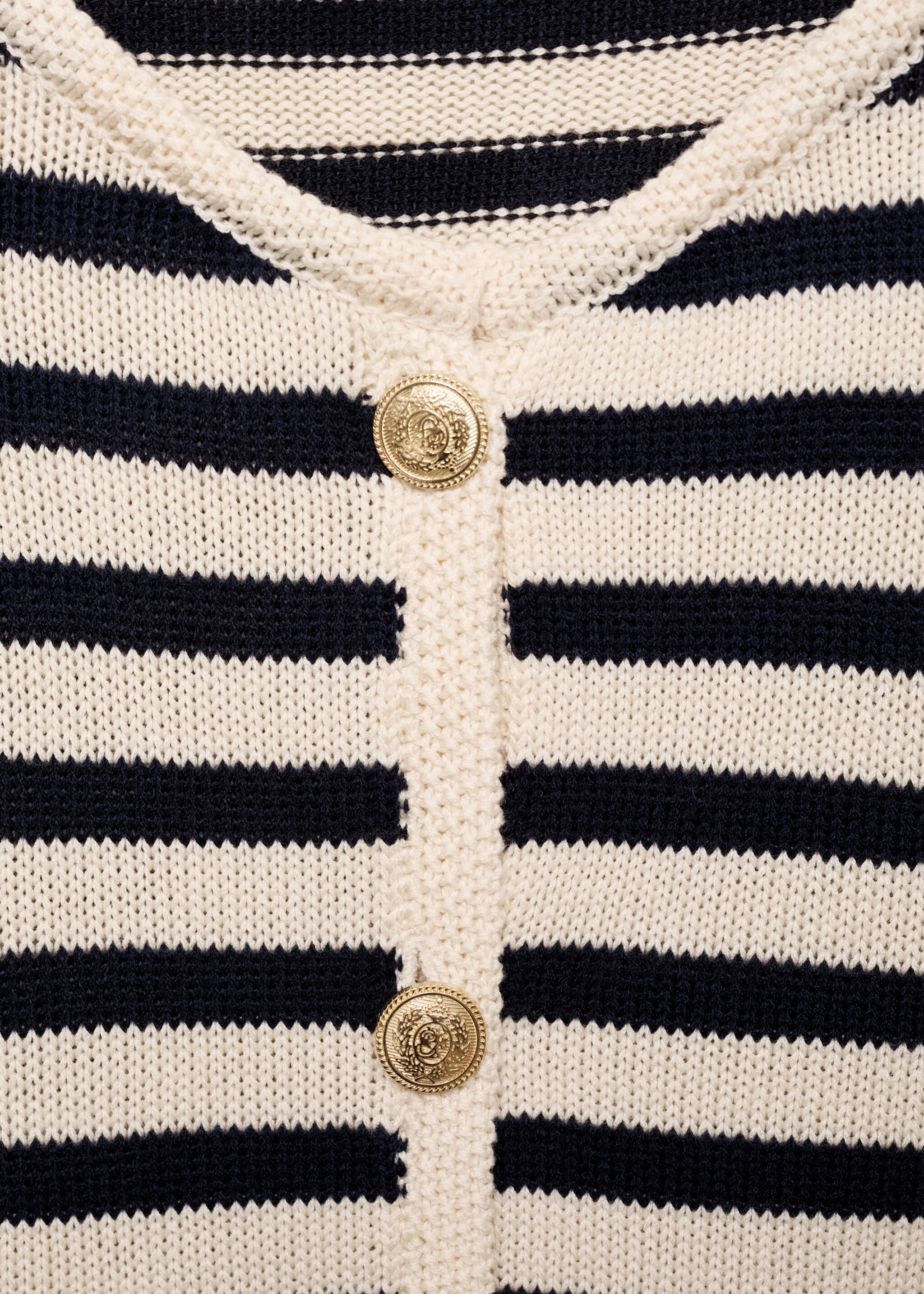 Knitted cardigan with jewel button - Details of the article 8, Dark Navy. Ref: 77080389-00.