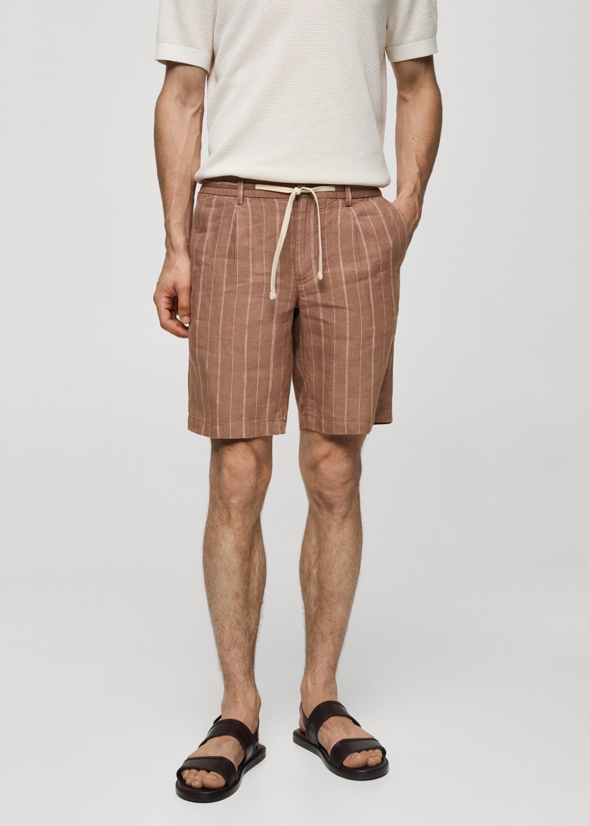 100% linen striped bermuda shorts with drawstring - Medium plane