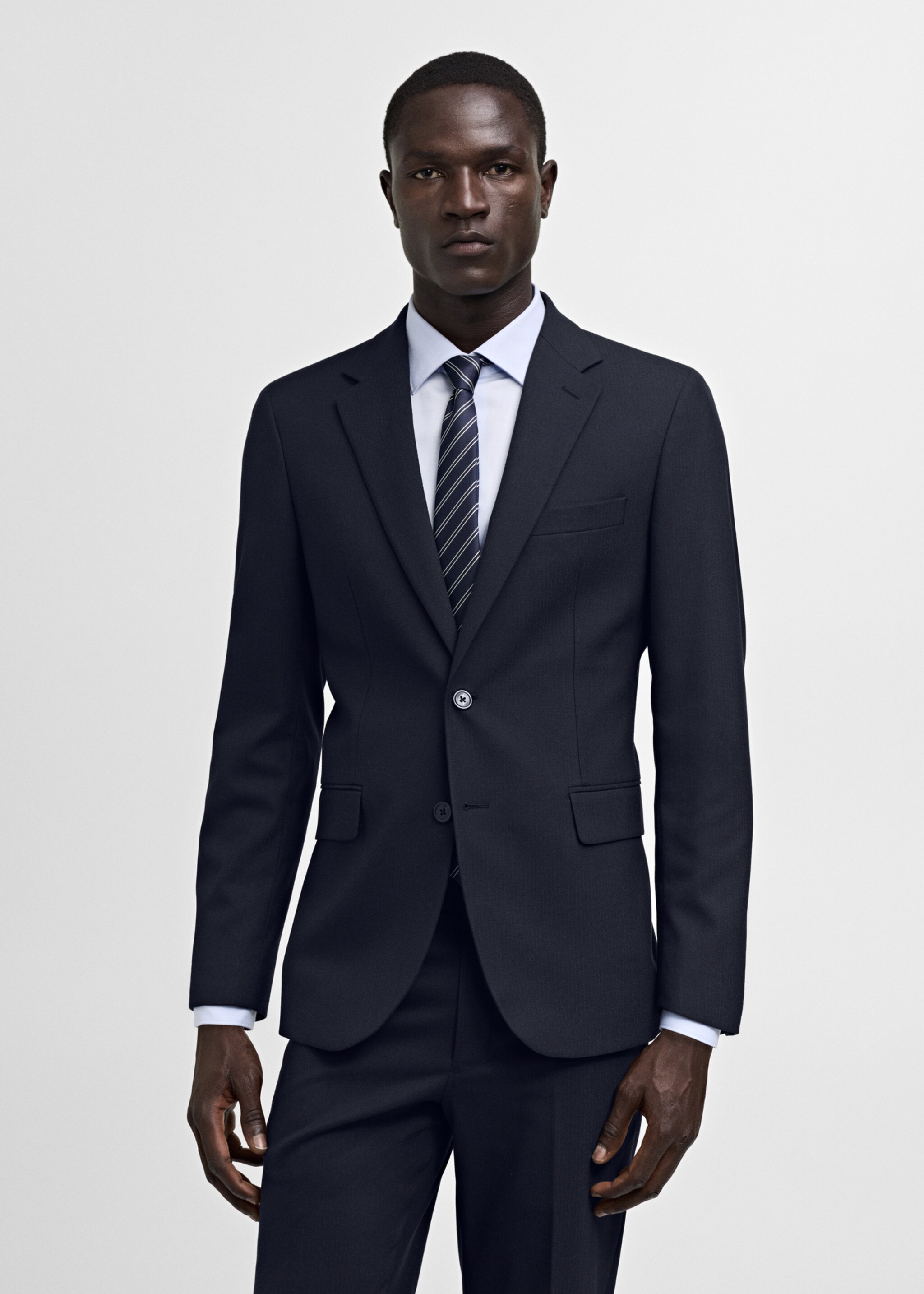 Stretch-fabric slim-fit suit jacket - Medium plane, Dark Navy. Ref: 77080567-00.