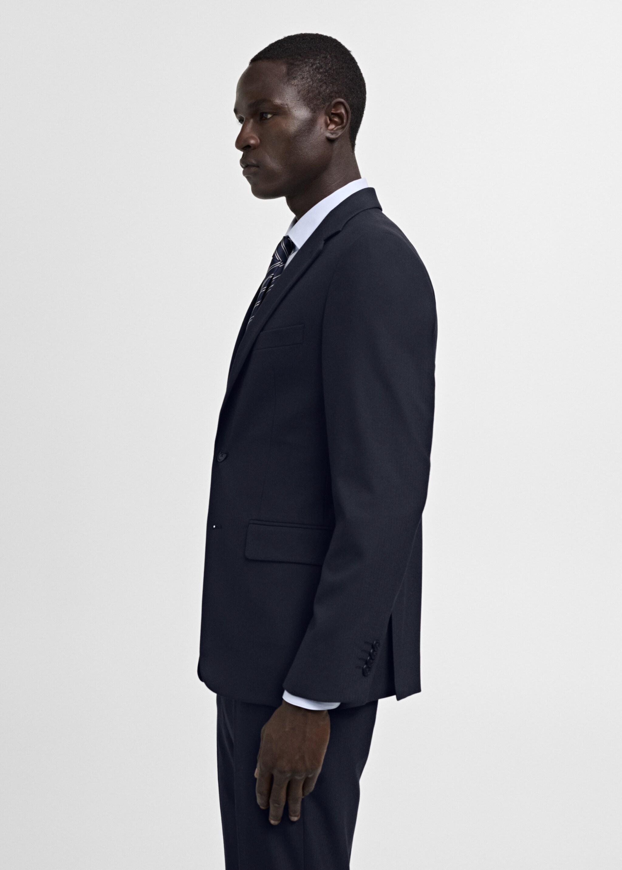 Stretch-fabric slim-fit suit jacket - Details of the article 2, Dark Navy. Ref: 77080567-00.
