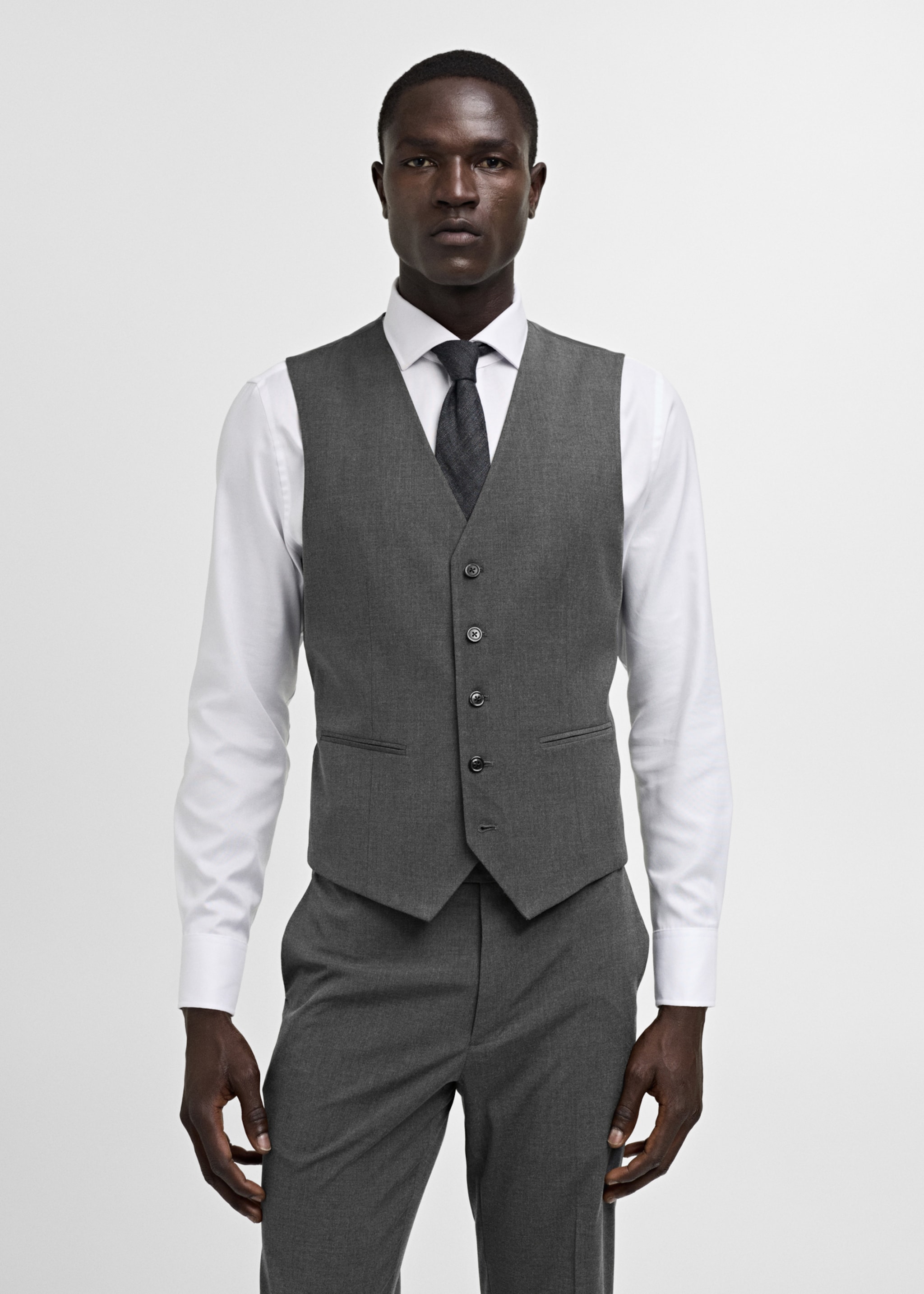 Slim-fit suit waistcoat in stretch fabric - Medium plane, Grey. Ref: 77080568-00.
