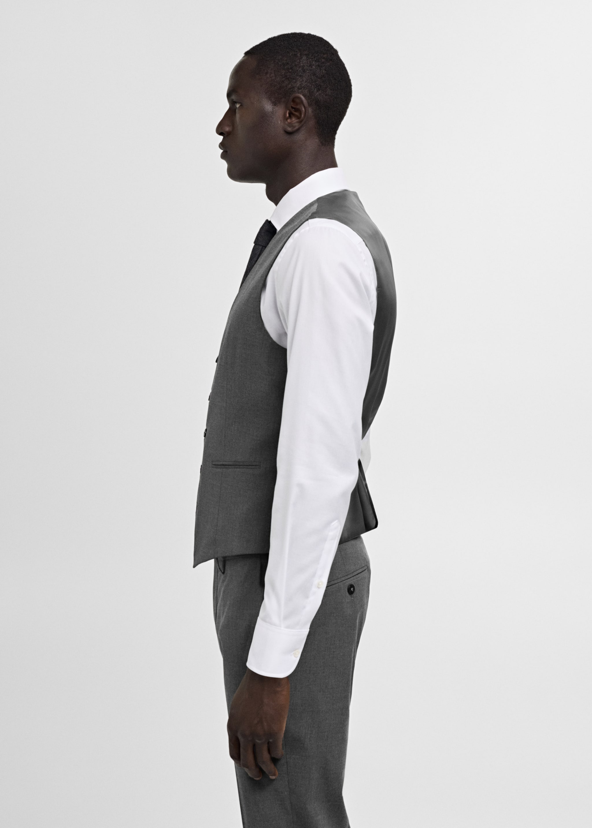 Slim-fit suit waistcoat in stretch fabric - Details of the article 2, Grey. Ref: 77080568-00.