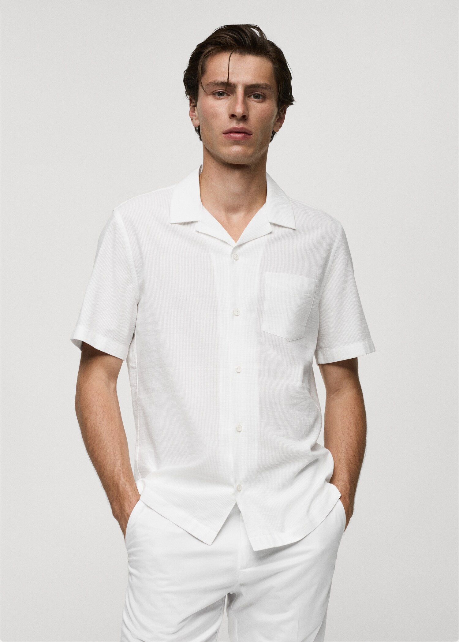 Regular-fit 100% seersucker cotton shirt - Medium plane
