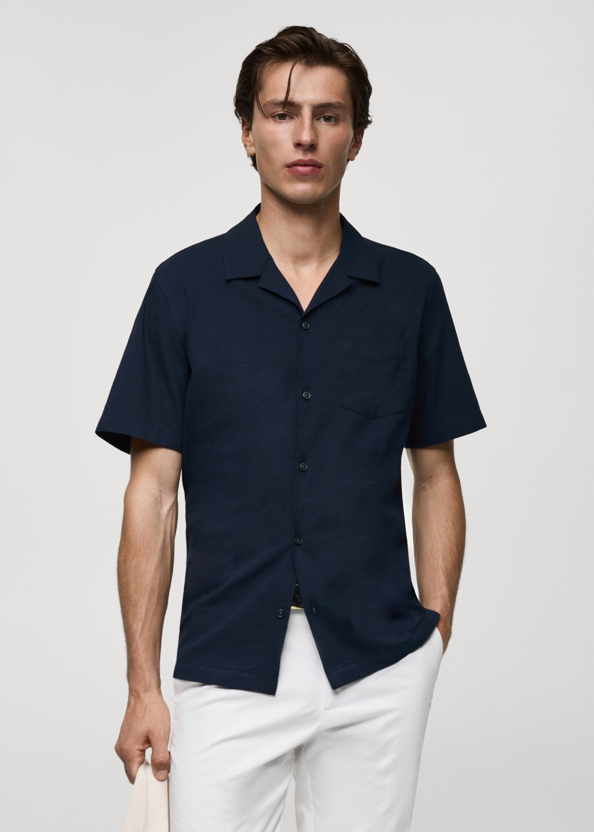 Regular-fit 100% seersucker cotton shirt - Medium plane