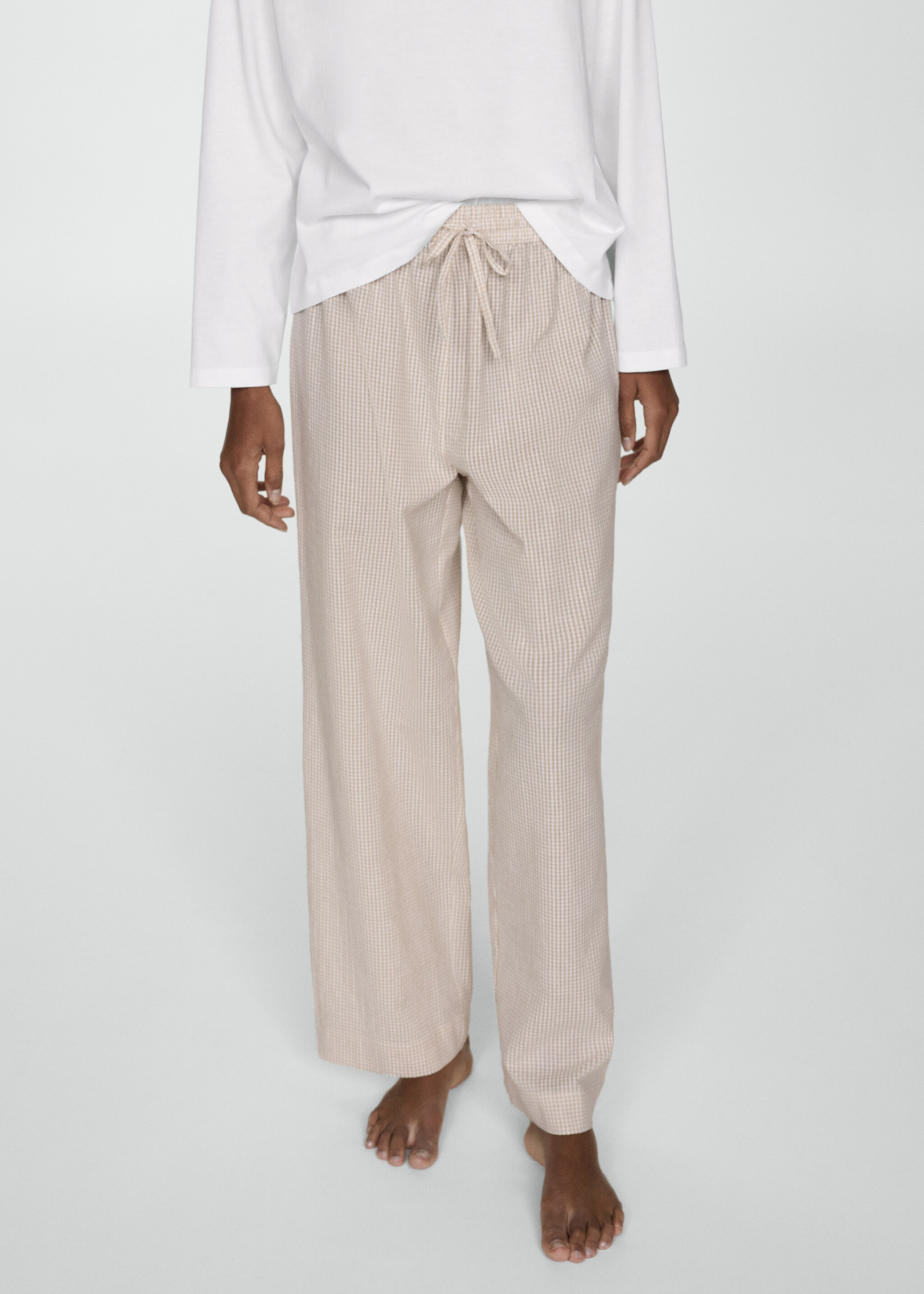 Zweiteiliger Pyjama aus Baumwolle - Mittlere Ansicht, Beige. Ref: 77080574-00.