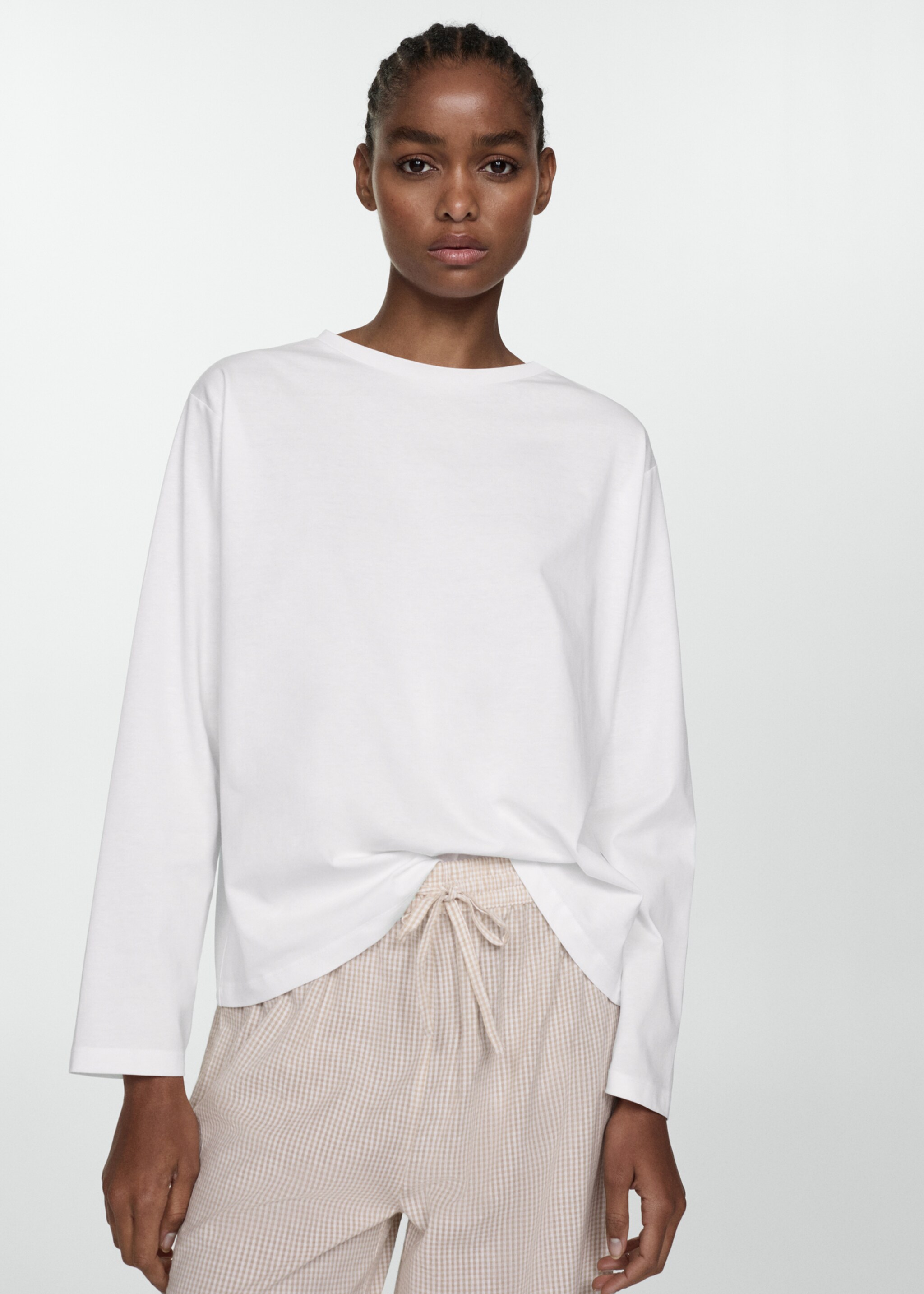 Zweiteiliger Pyjama aus Baumwolle - Detail des Artikels 1, Beige. Ref: 77080574-00.