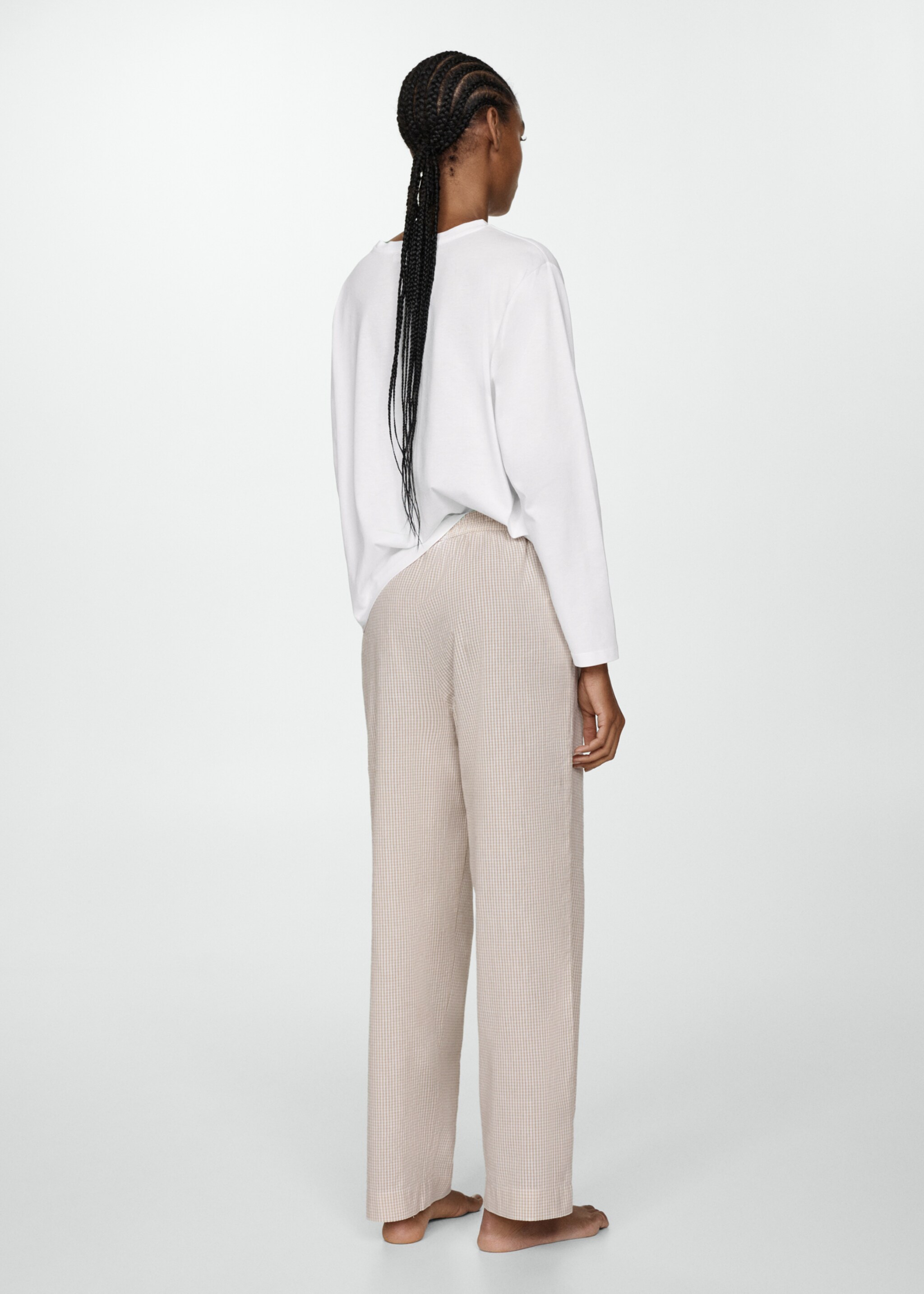 Zweiteiliger Pyjama aus Baumwolle - Rückseite des Artikels, Beige. Ref: 77080574-00.