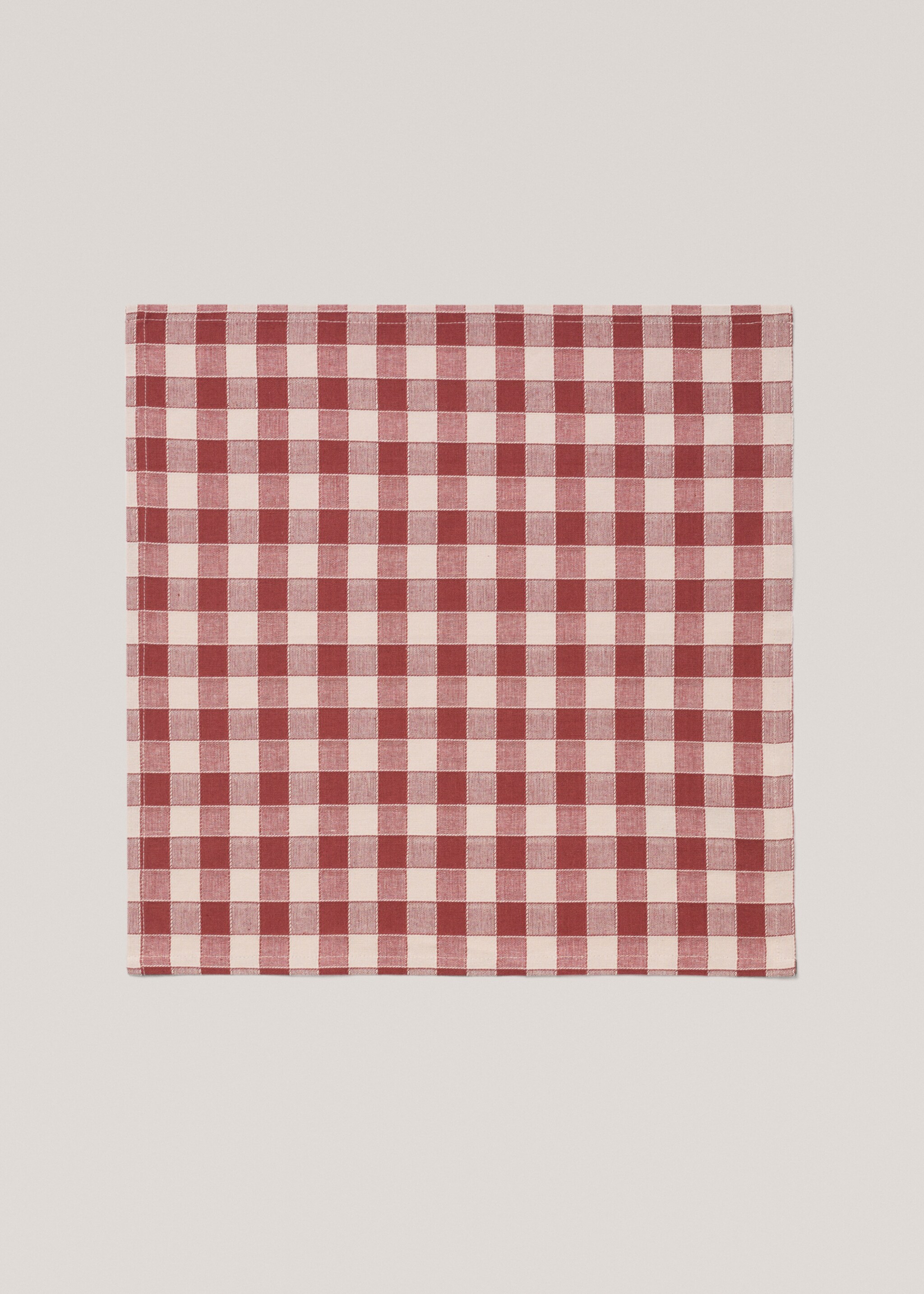 Cotton check napkin - Details of the article 1, Burgundy. Ref: 77080577-00.