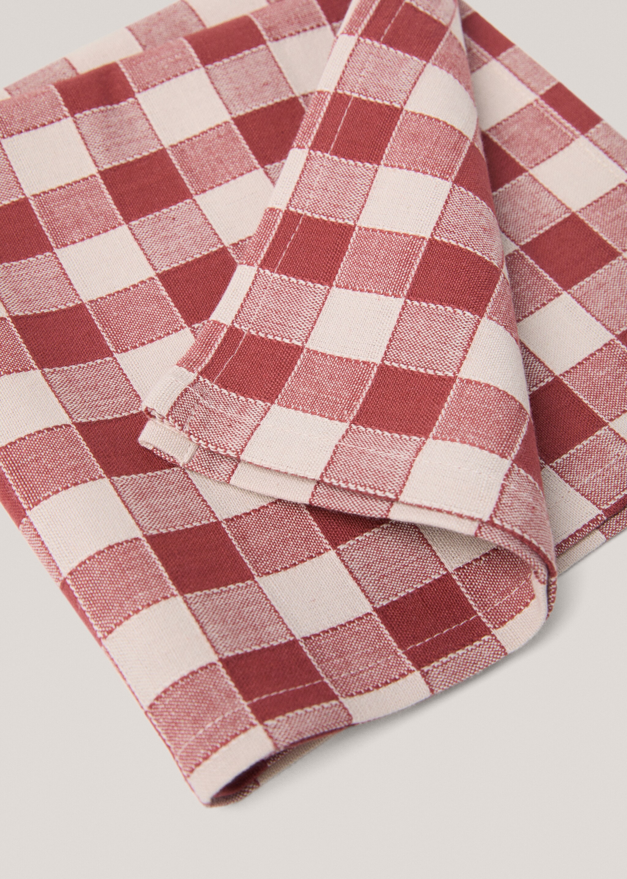 Cotton check napkin - Details of the article 2, Burgundy. Ref: 77080577-00.