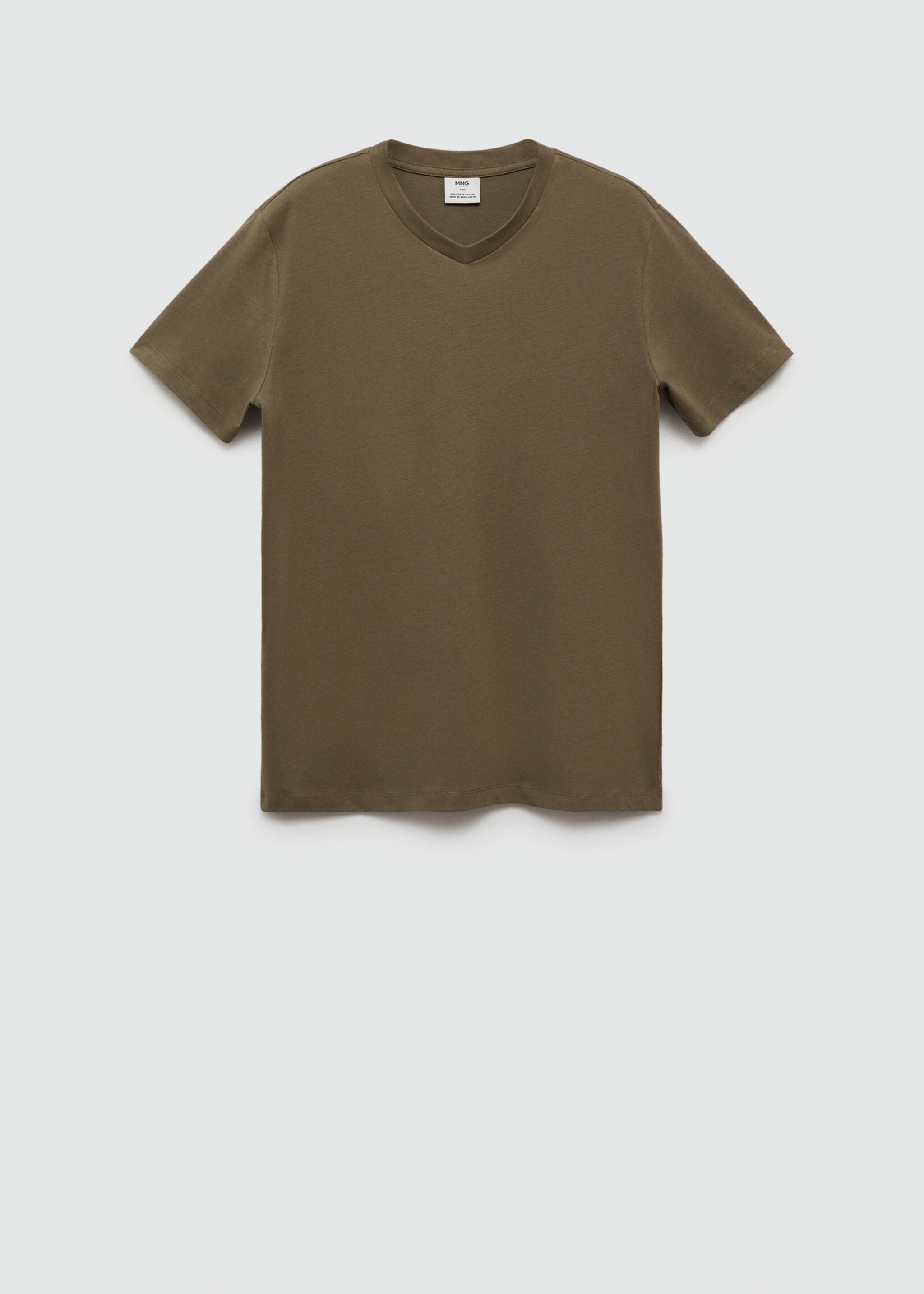 V-ringad t-shirt slim fit bomull - Artikel utan modell, Mellanbrun. Ref: 77080584-00.