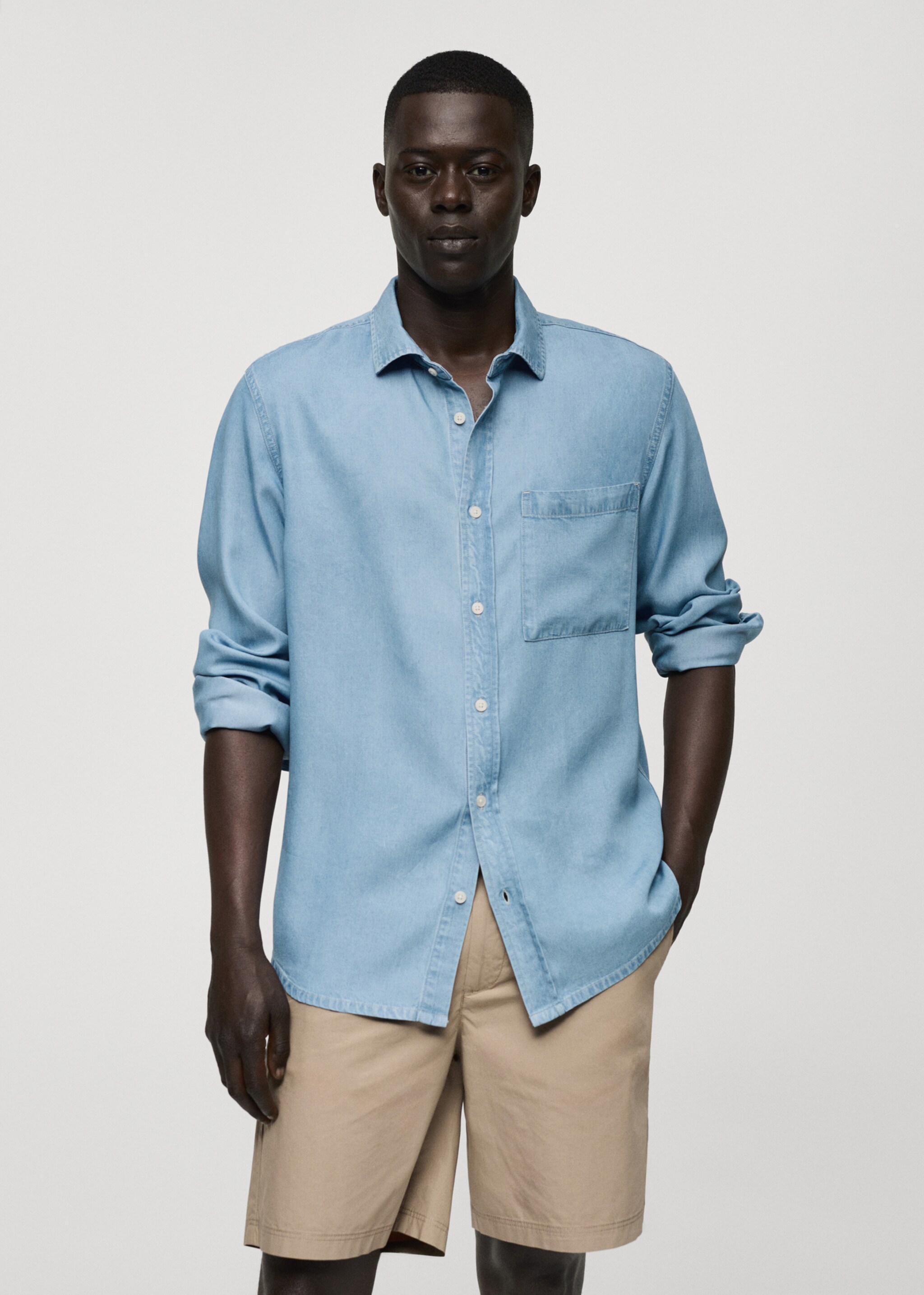 Regular-fit 100% Tencel shirt - Medium plane, Light Blue. Ref: 77080590-00.