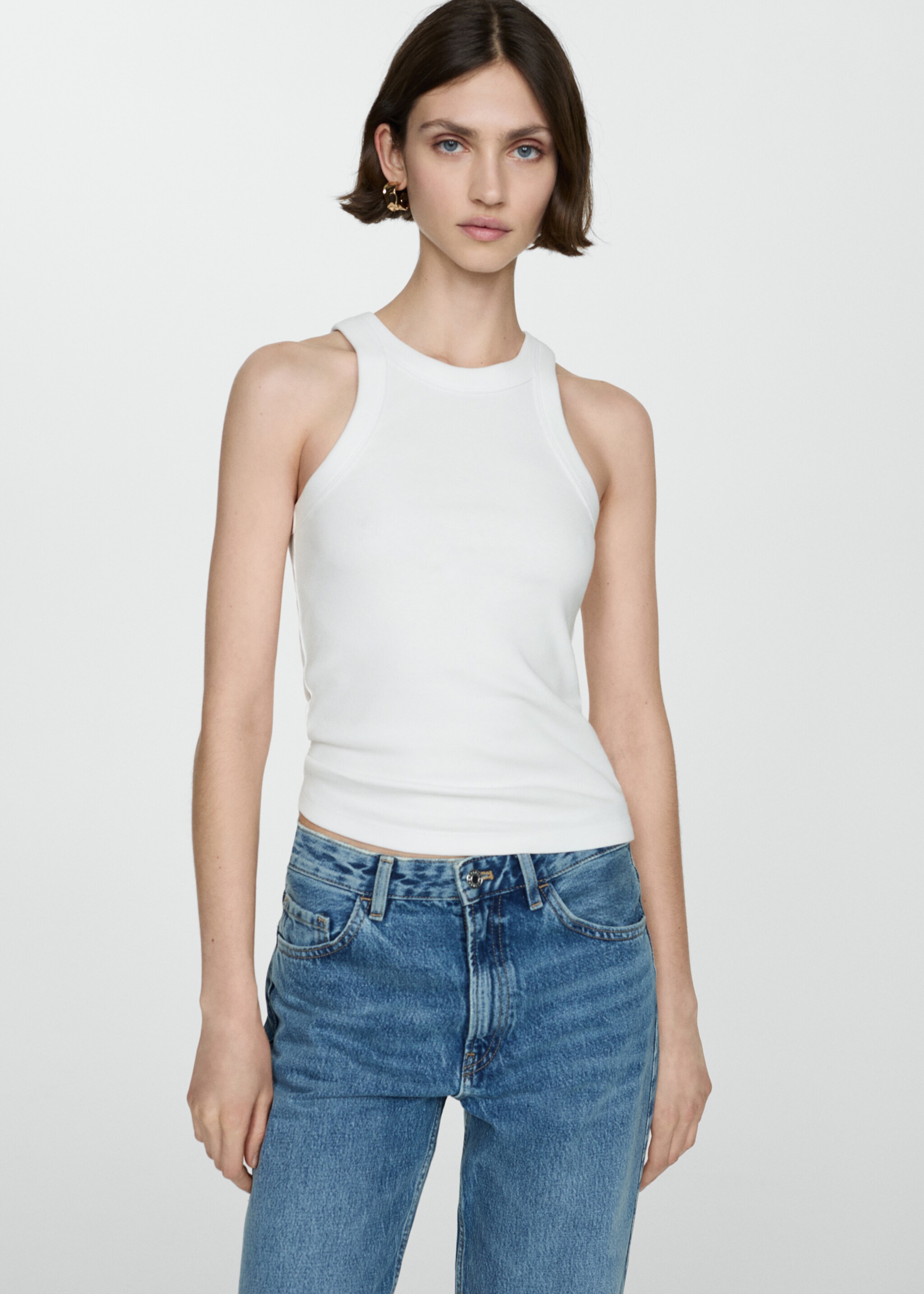 Ribbed cotton-blend top - Medium plane, White. Ref: 77080594-00.
