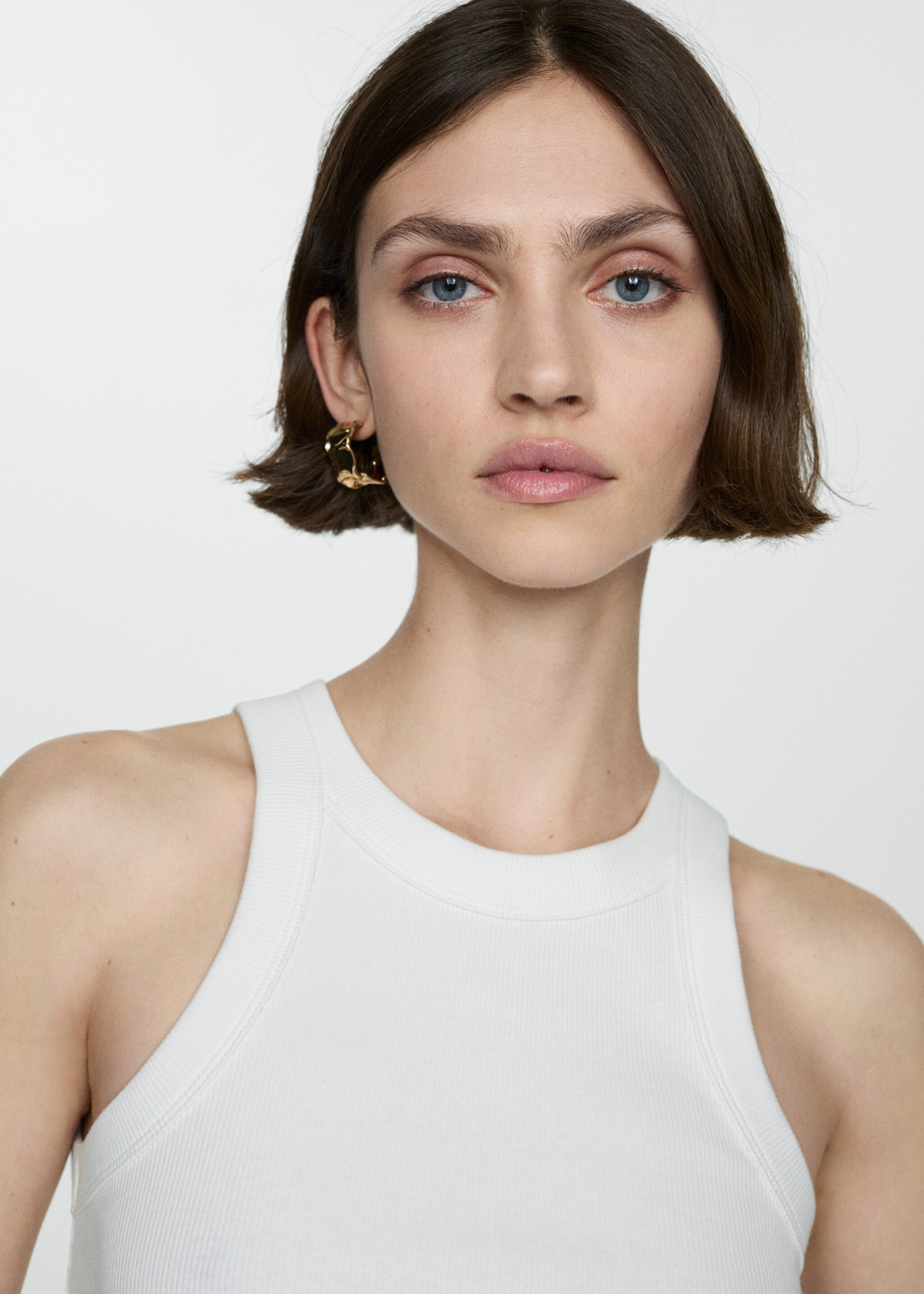 Ribbed cotton-blend top - Details of the article 1, White. Ref: 77080594-00.