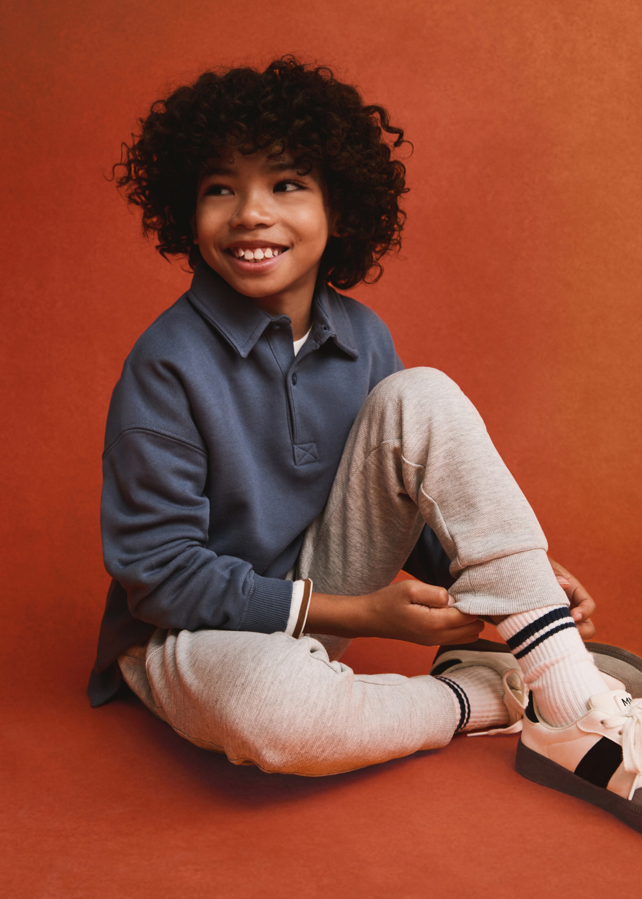 Long sleeves cotton polo - Details of the article 5, Blue. Ref: 77080612-00.