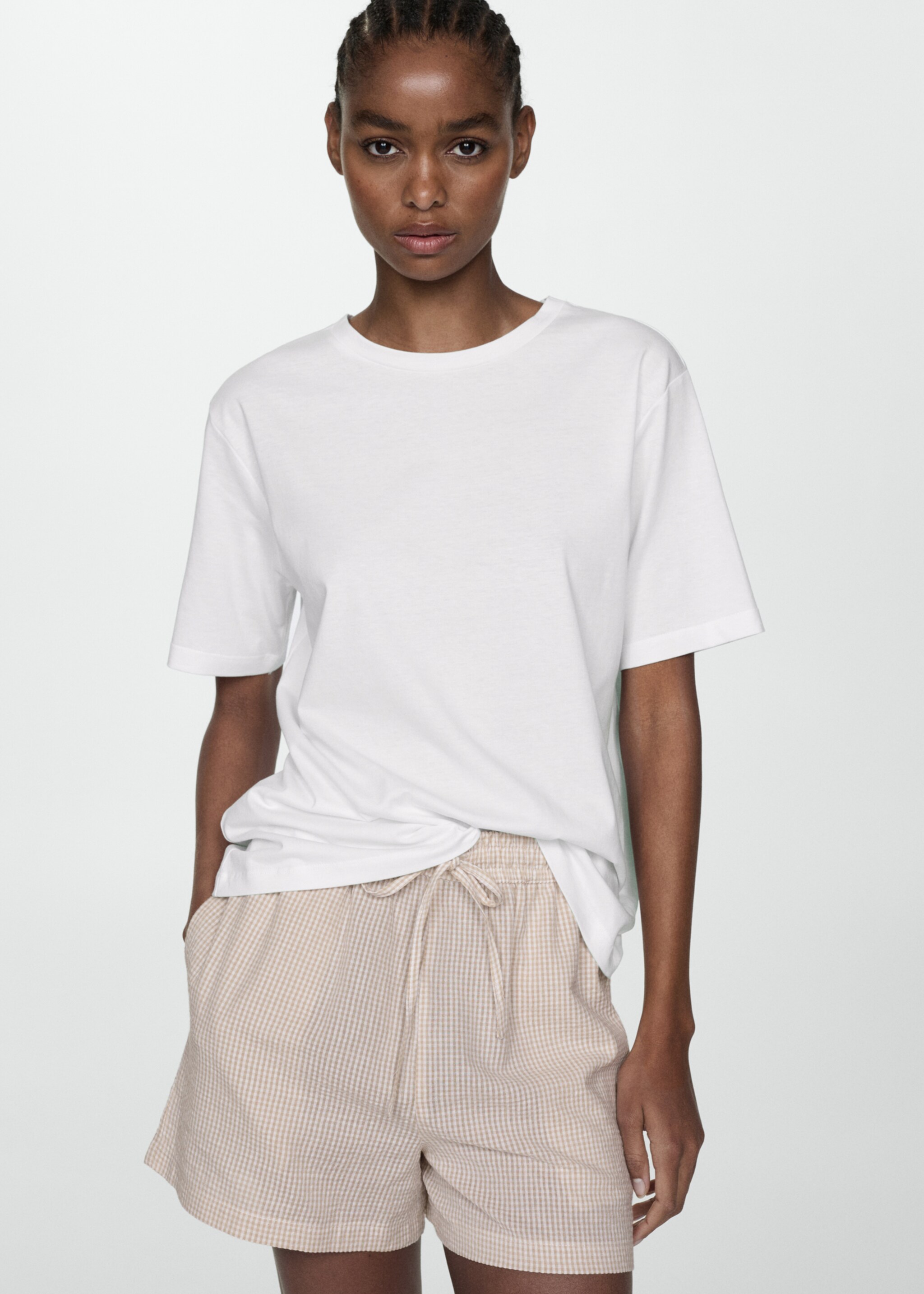 Gingham-check two-piece pyjamas - Medium plane, Beige. Ref: 77080620-00.