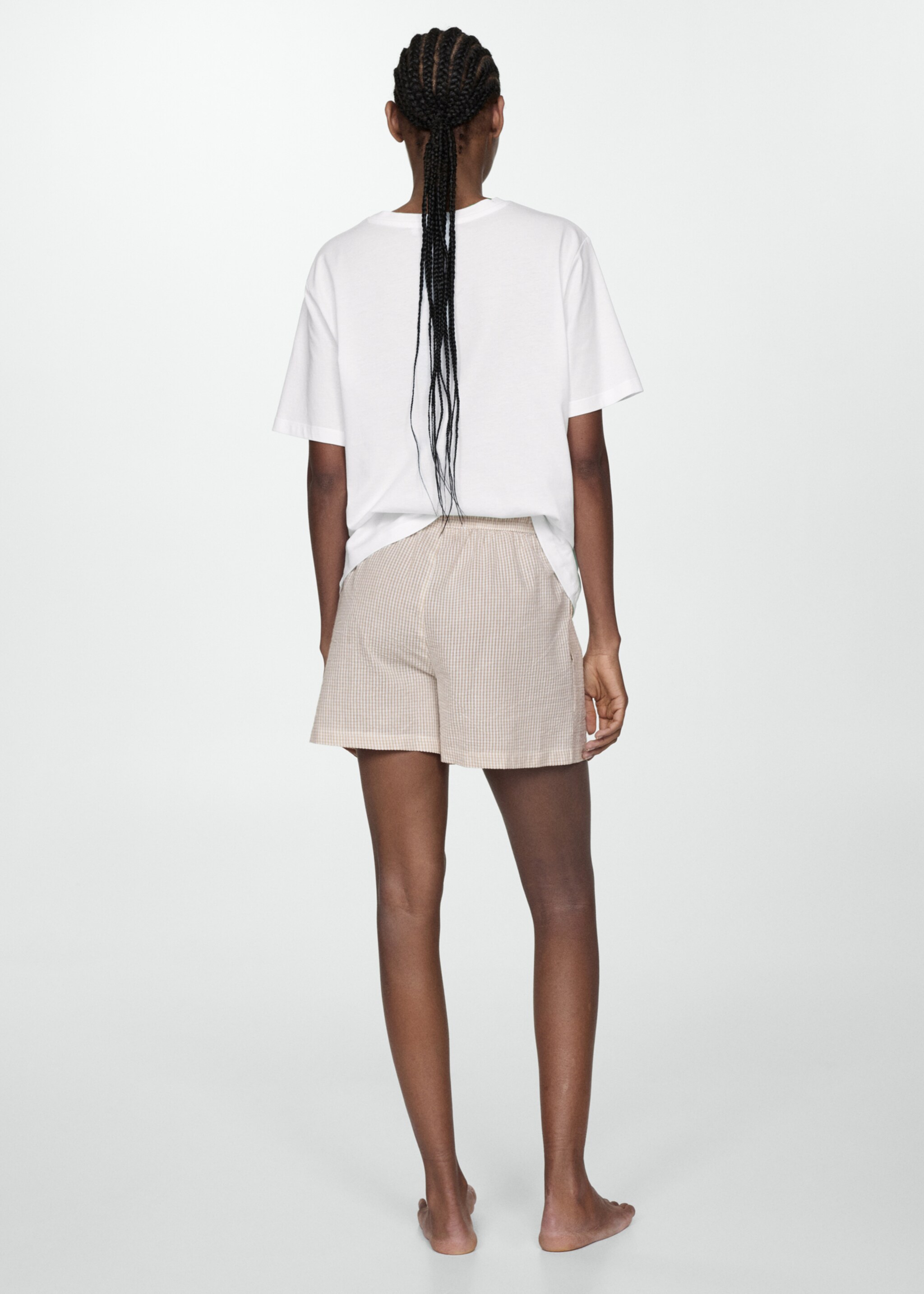 Gingham-check two-piece pyjamas - Reverse of the article, Beige. Ref: 77080620-00.