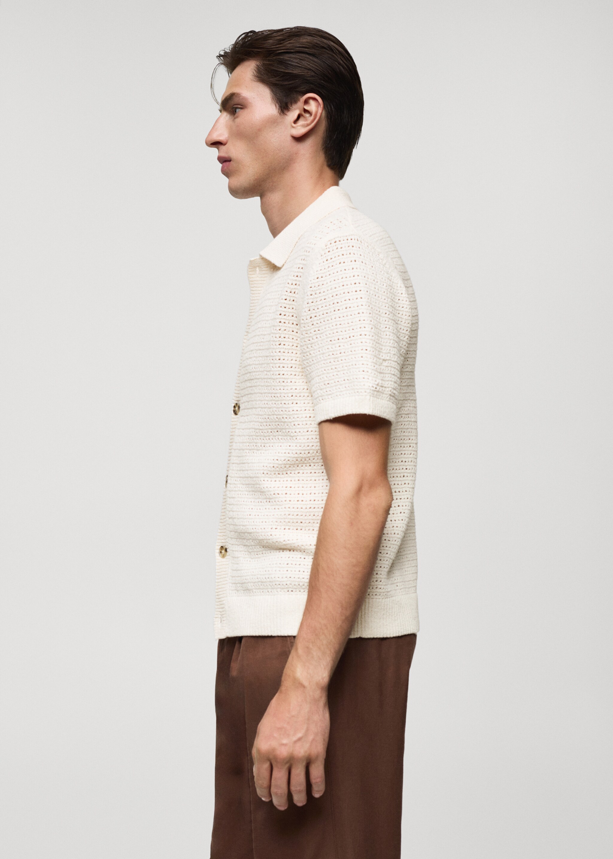 Openwork knit polo with buttons - Details of the article 2, Off White. Ref: 77080644-00.