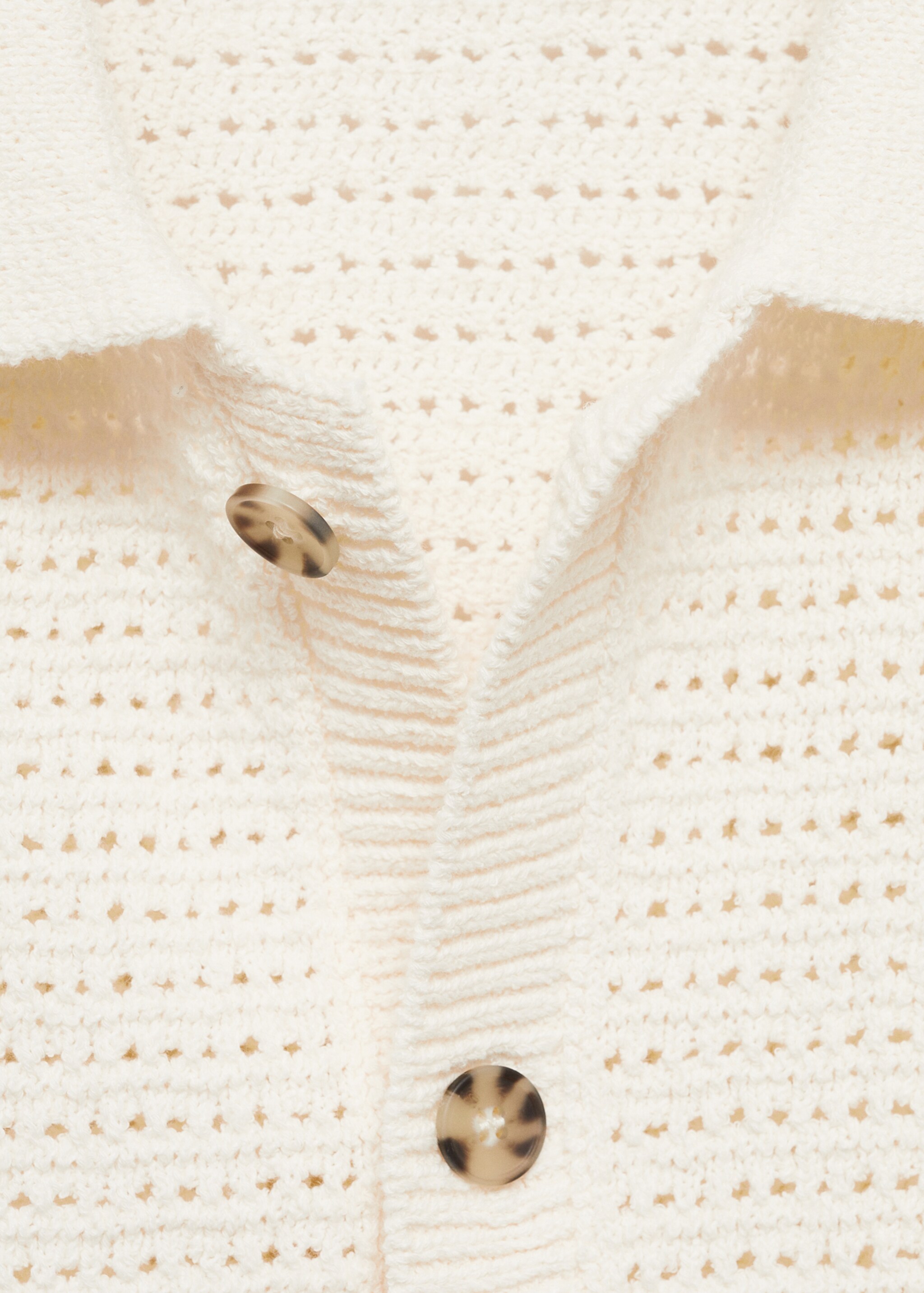Openwork knit polo with buttons - Details of the article 8, Off White. Ref: 77080644-00.