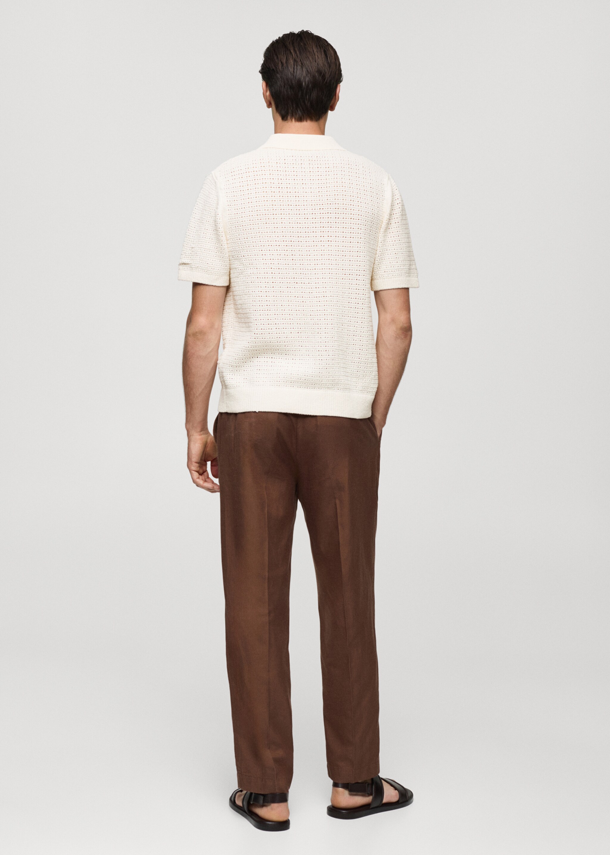 Openwork knit polo with buttons - Reverse of the article, Off White. Ref: 77080644-00.