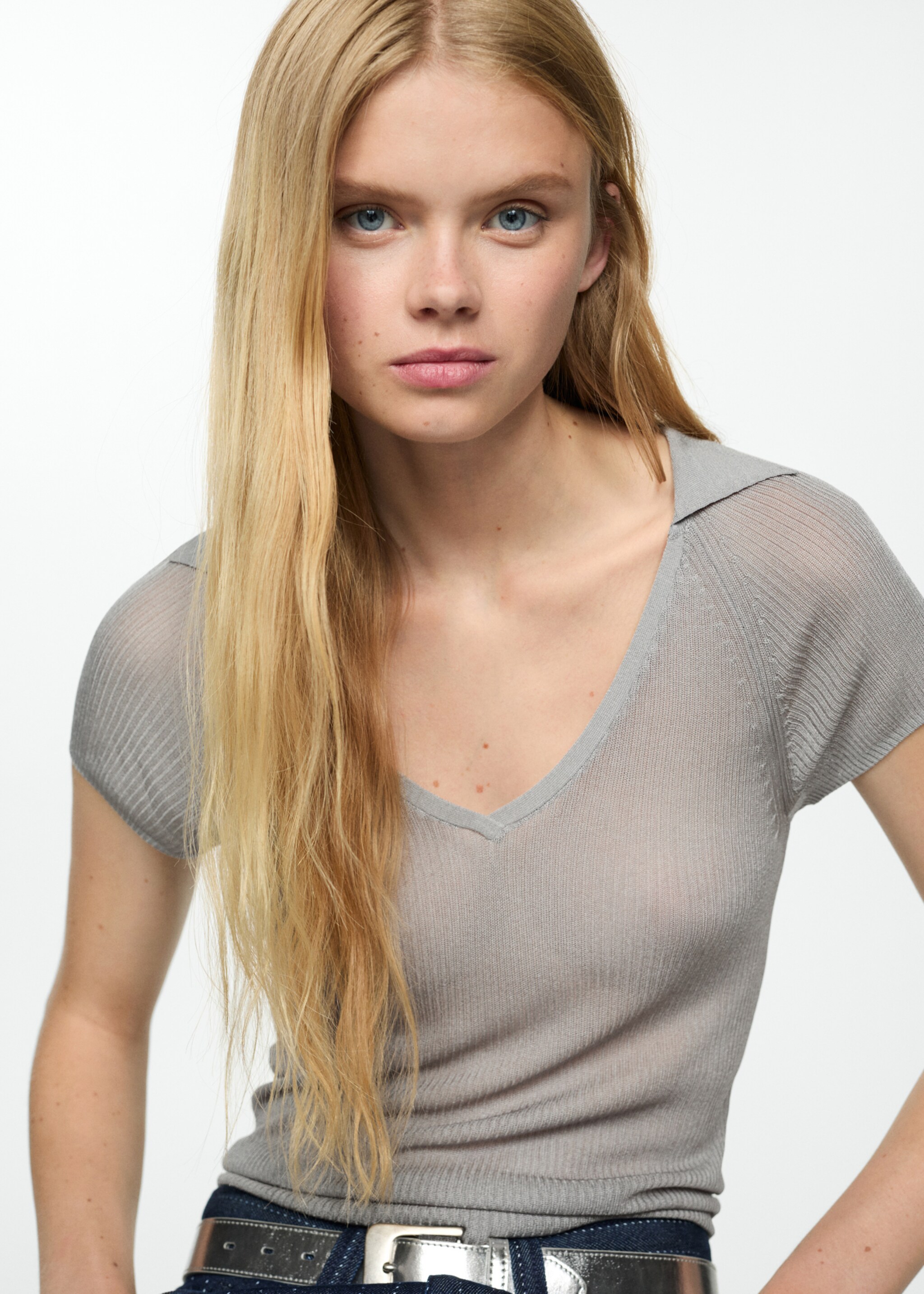 Semi-transparent polo neck t-shirt - Medium plane